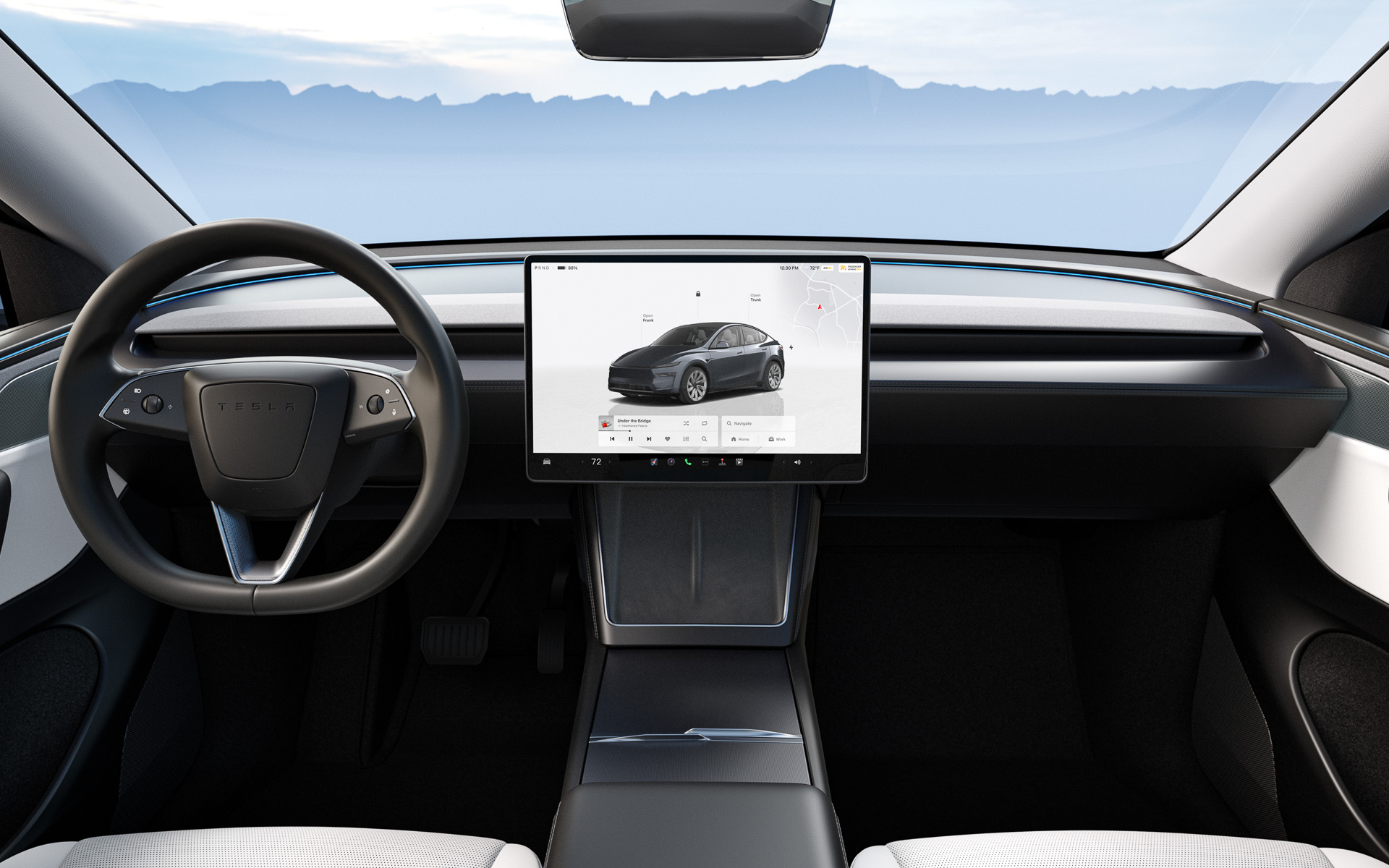 メーターや操作系をインパネ中央の15.4インチタッチスクリーンに集約したクリーンなインテリア