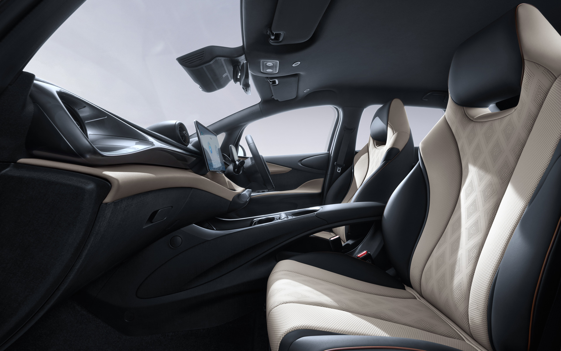 穏やかな波のような曲線や曲面で「オーシャンエステティック」の世界観を表現したインテリア