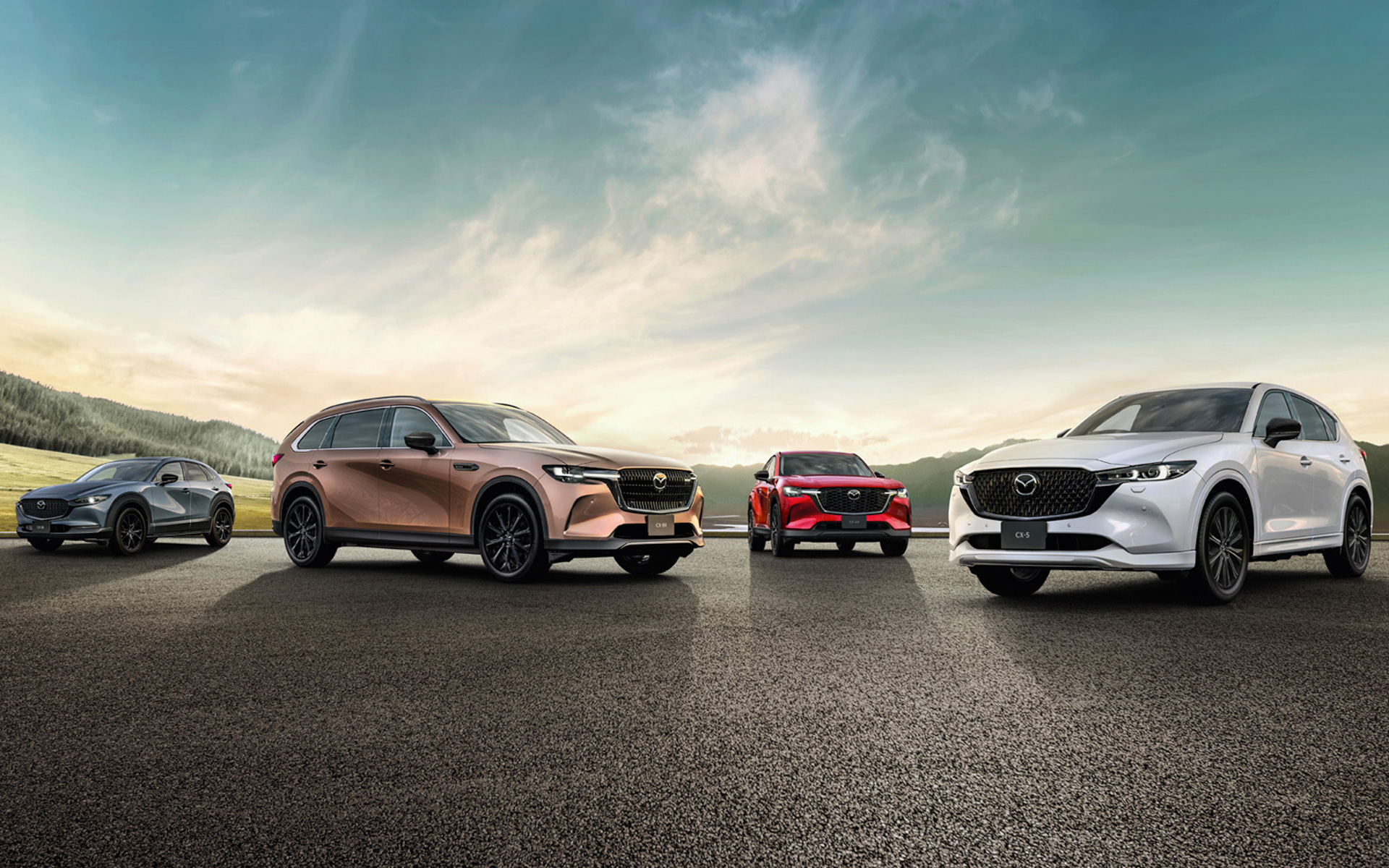 写真左から「MAZDA CX-30 XD Drive Edition」「MAZDA CX-80 XD Drive Edition」「MAZDA CX-60 XD Drive Edition」「MAZDA CX-5 XD Drive Edition」