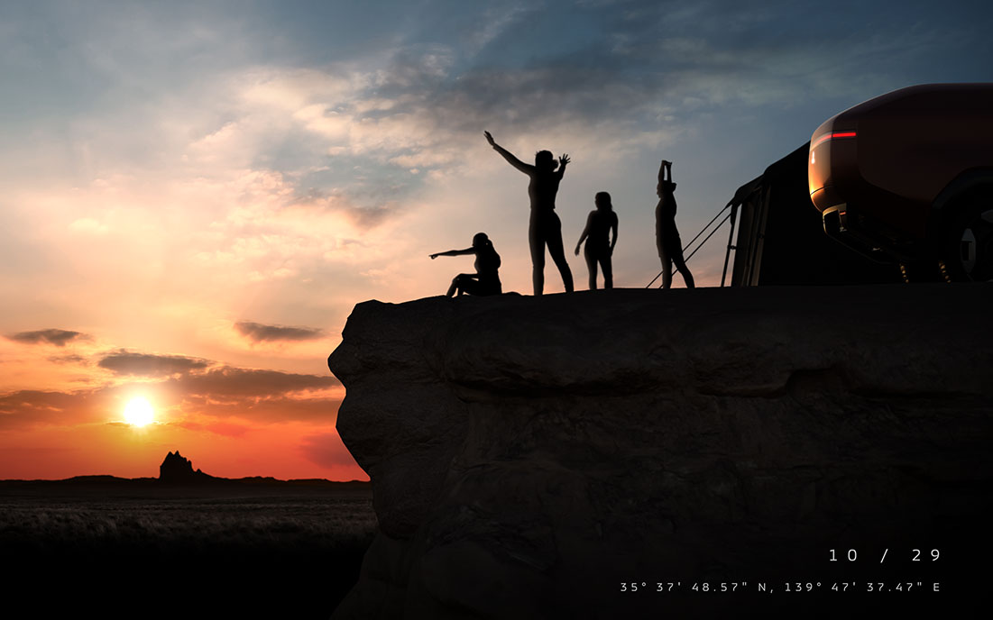 三菱自動車工業が公開したイメージ画像。東京ビッグサイトの緯度と経度が記載されている