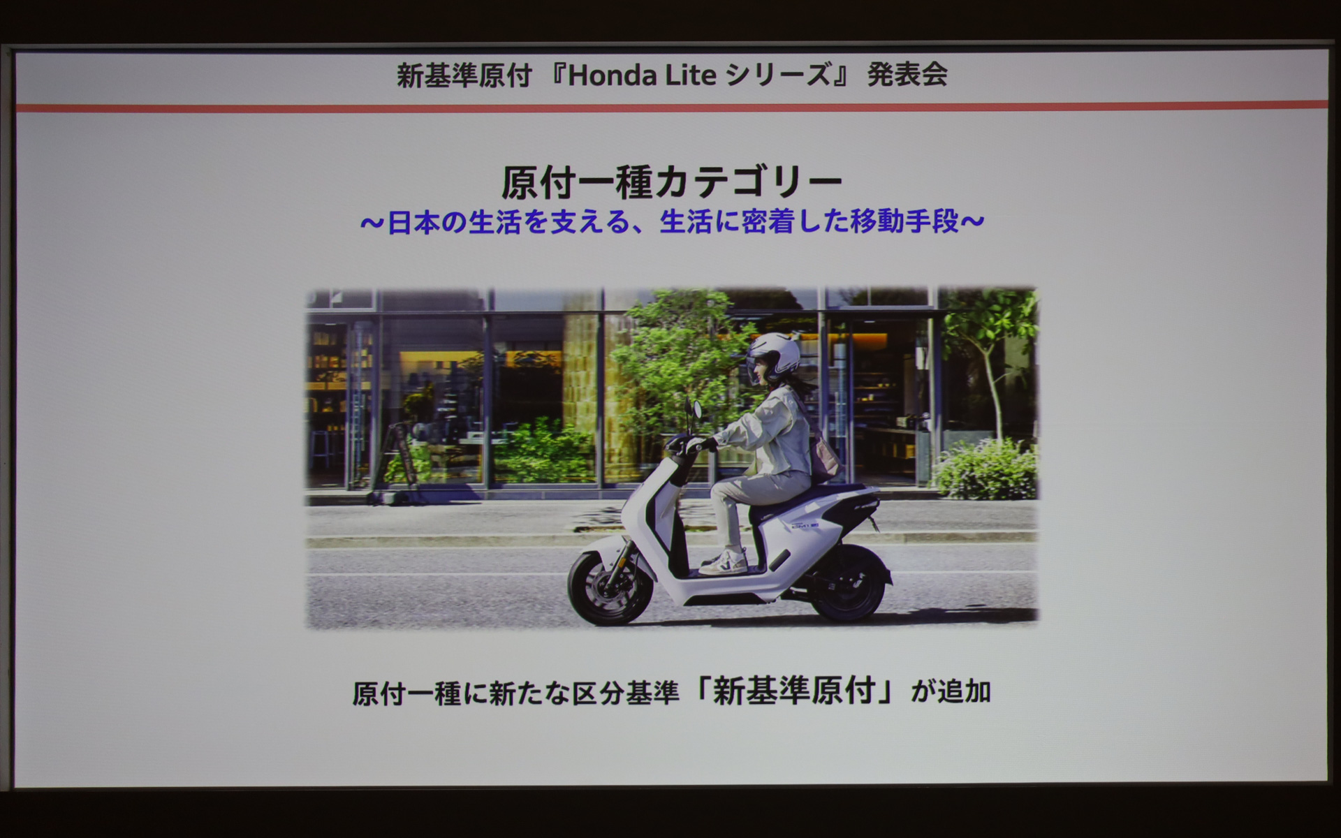 原付一種カテゴリーについて、「日本の生活を支える、生活に密着した移動手段」と位置付けた