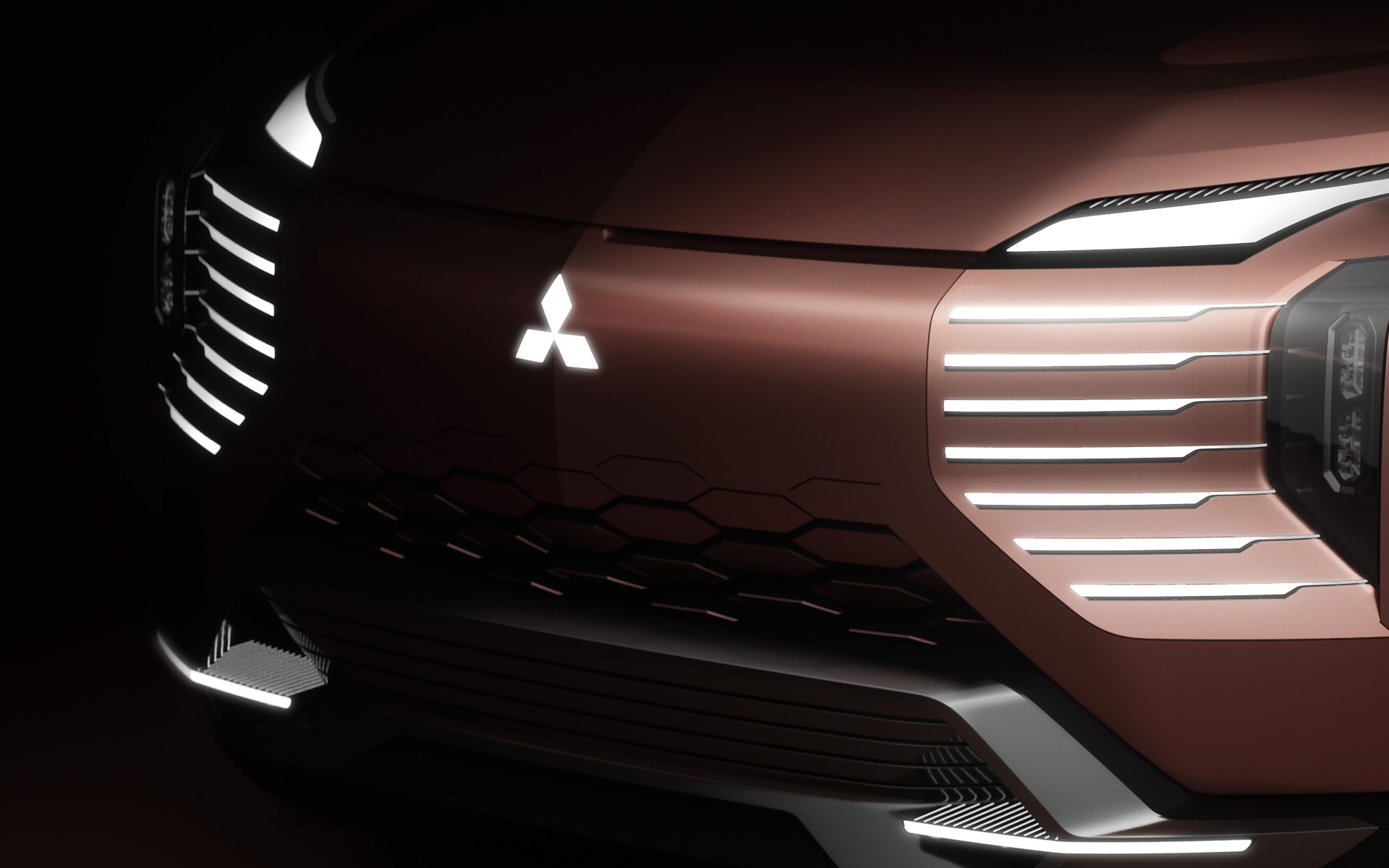 エクステリアでは先進的に表現した「ダイナミックシールド」を採用するとともに、ヘッドライトからボディサイドのキャラクターライン、テールランプへと直線的に連続する造形により、雄大で堂々としたデザインに仕上げた。ヘッドライトは安全に通れる道幅をドライバーに視覚的に伝える機能も有する