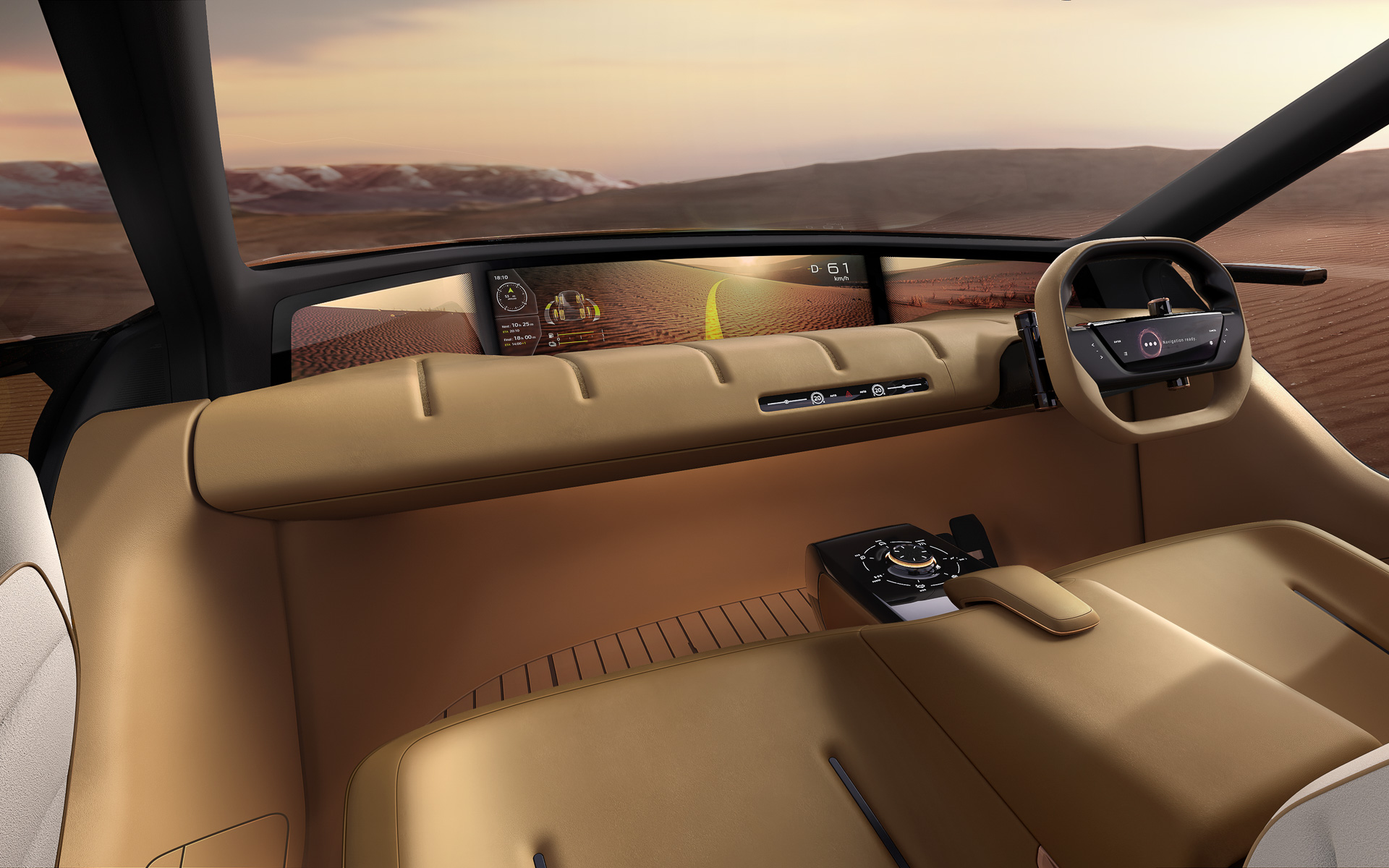 インテリアではドライバーのライフスタイルや価値観に応じてパーソナライズした行き先を提案するほか、センサーが読み取った路面状況をもとに適切なドライブモードを提案するなど、AI技術を活用して周囲の状況や車両状態をリアルタイムに分析する「AI Co-Driver」が特徴