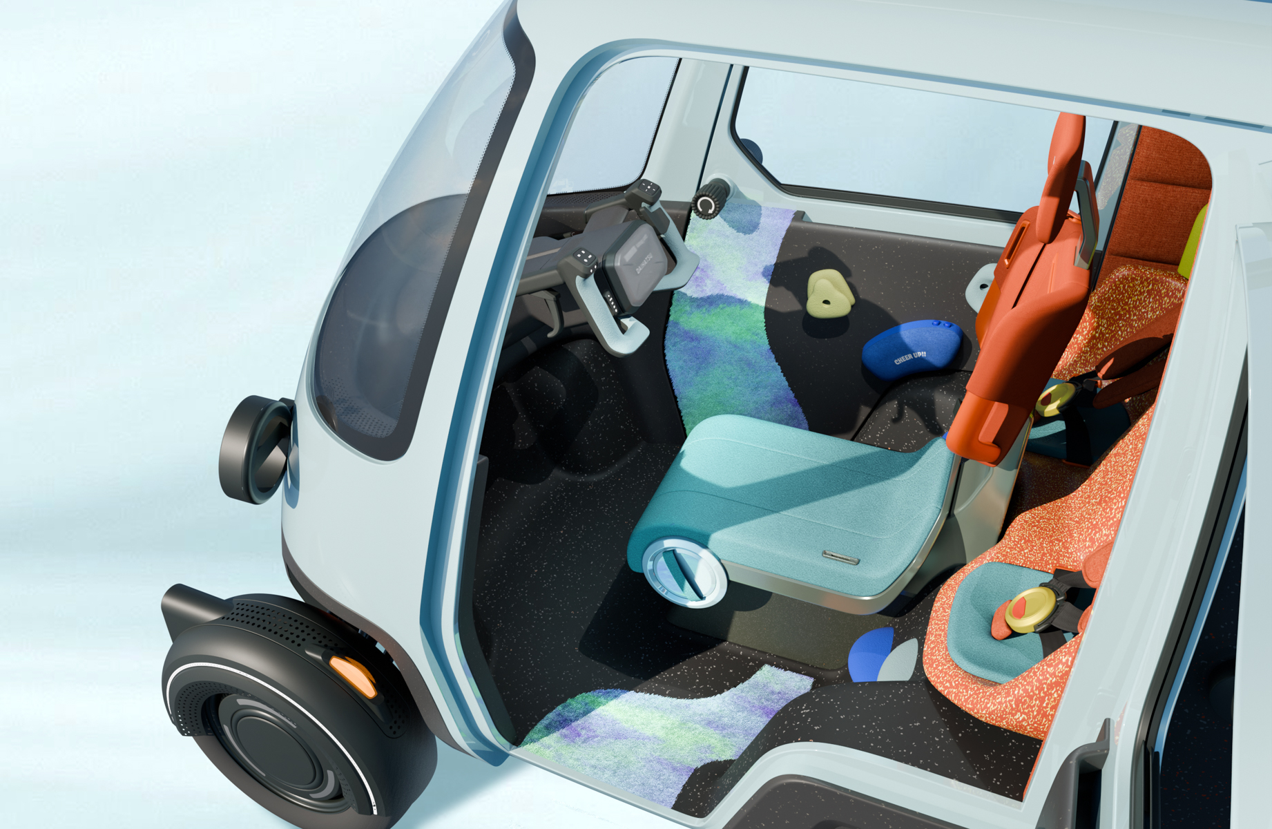 乗り降りのしやすい前開きドアを採用