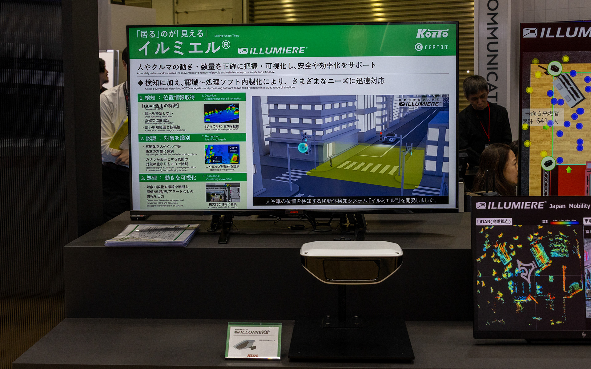 こちらはLiDARを活用した人やクルマの数や動きを正確に把握し、可視化する「イルミエル」という製品