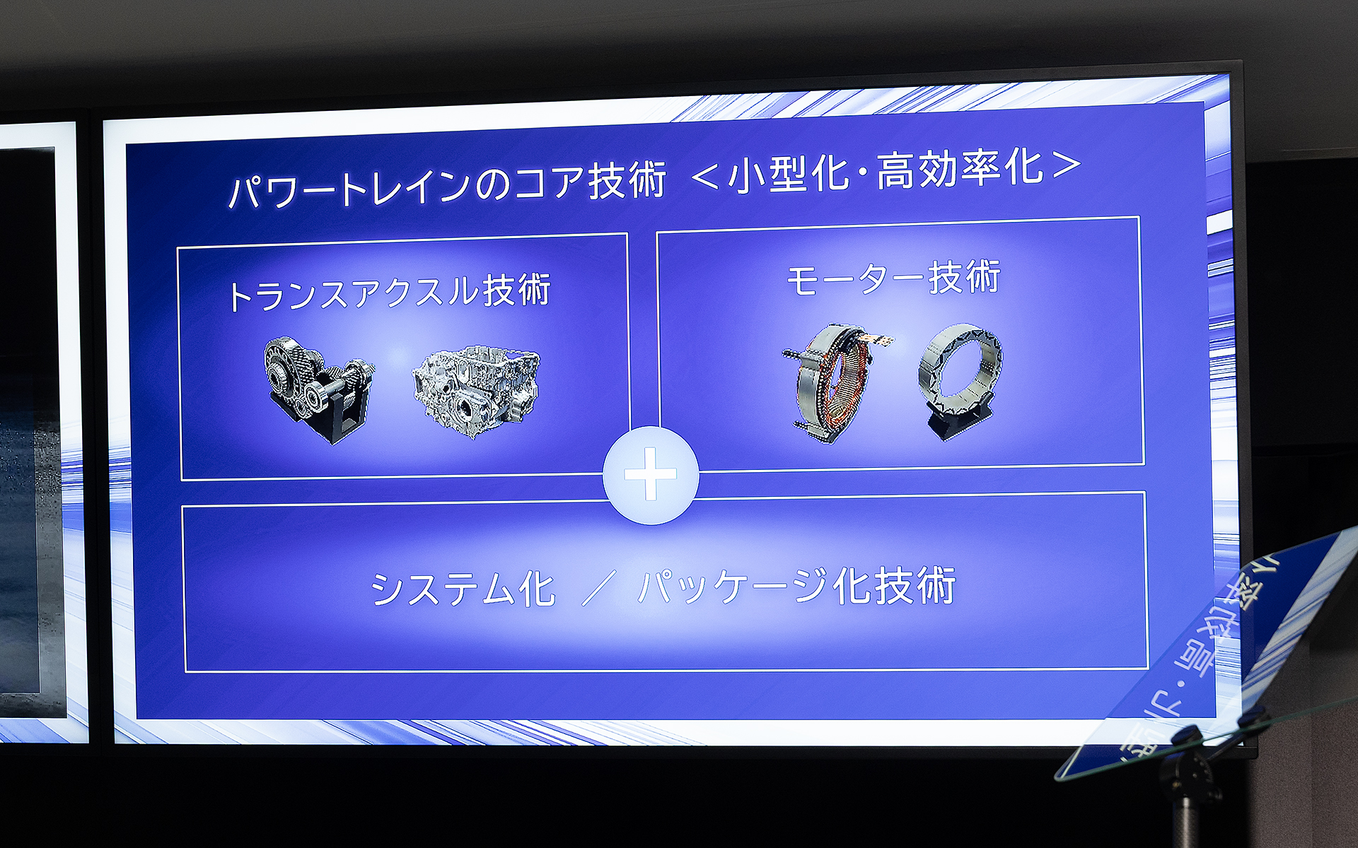 クルマのスペースは限られている。その中に新たな機能を追加するためには、それらを置く場所の確保も必要。そのために小型化、高効率化が重要になる