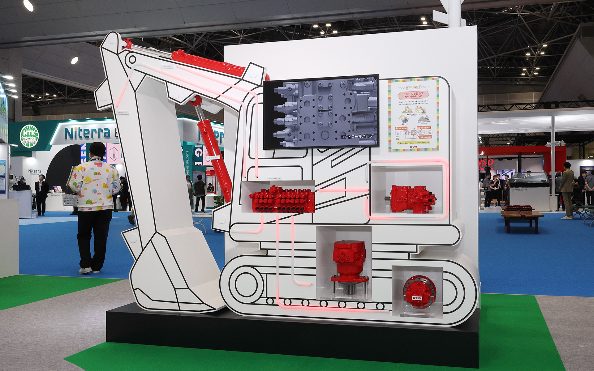 実際の部品や映像でパワーショベルの構造を知ることができる