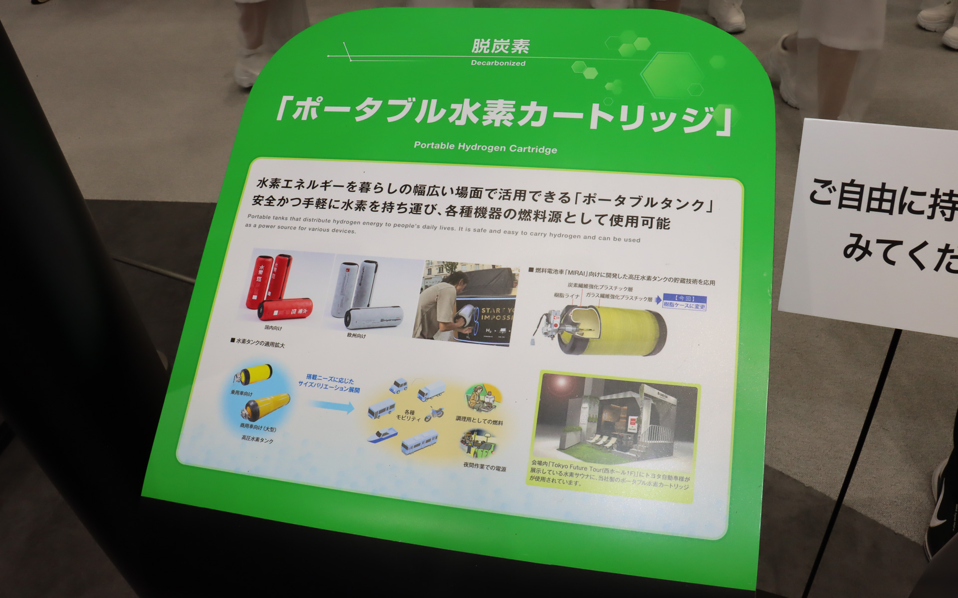 ポータブル水素カートリッジの解説パネル