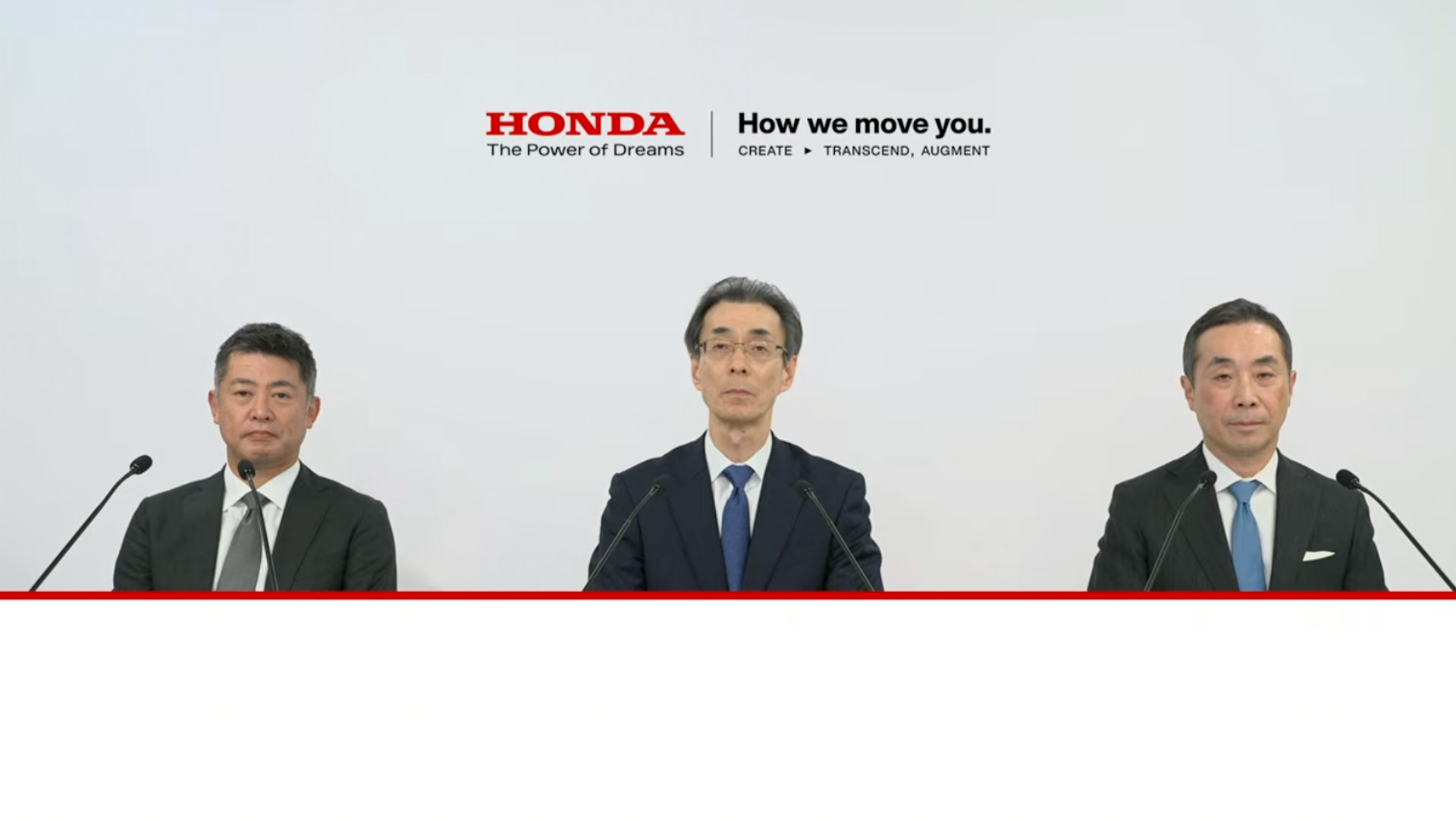 左から、本田技研工業株式会社 執行職 経理財務統括部長 川口正雄氏、同取締役 代表執行役副社長 貝原典也氏、同取締役 執行役常務 藤村英司氏