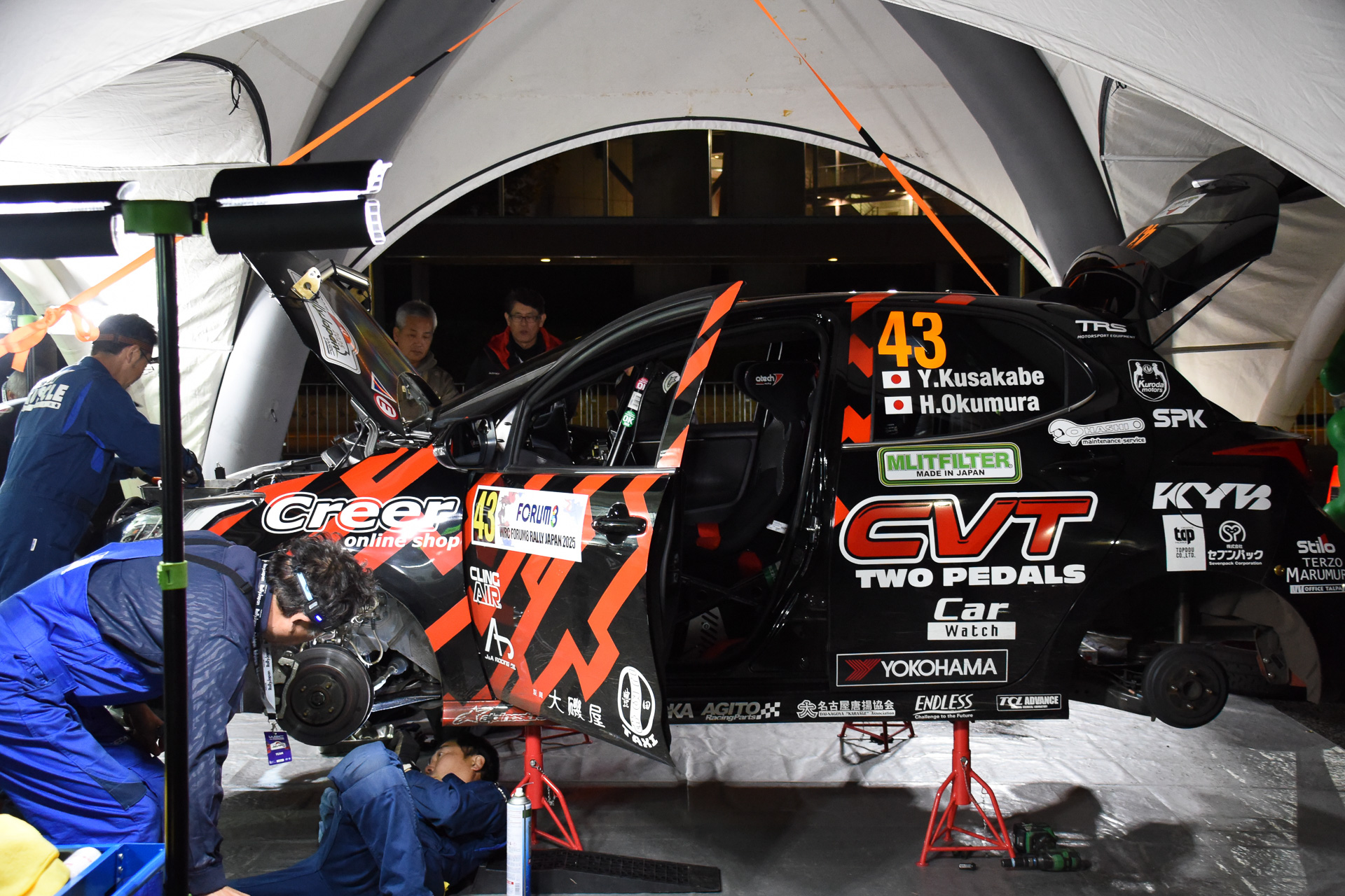 CVTのトラブルに見舞われるもユニットを現地で交換し、翌日のSS出走に間に合わせることに成功