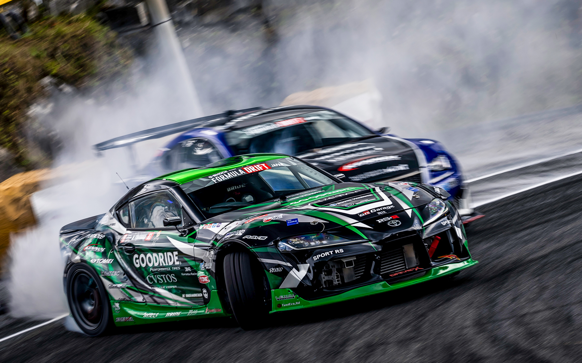 ドリフト競技FORMULA DRIFT JAPAN 2024にシーズン参戦したGOODRIDE MOTORSPORTSの競技車両「トヨタ GRスープラ（ドライバー/山中真央選手）」