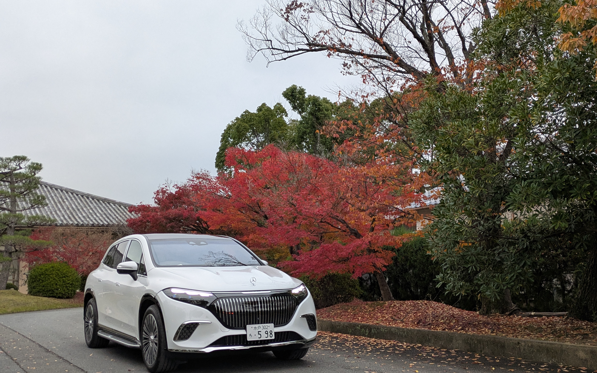 薬師寺から一般道へと出ていく最新輸入電動車たち。午前と午後に実施された試乗会では、モータージャーナリストも同乗してクルマの説明を行なっていた