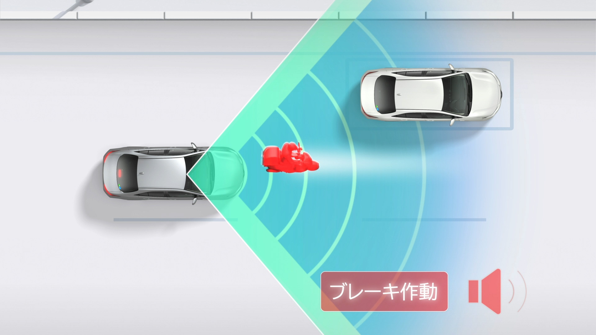 プリクラッシュセーフティ ： 直進時の自動二輪車検知機能（作動イメージ）