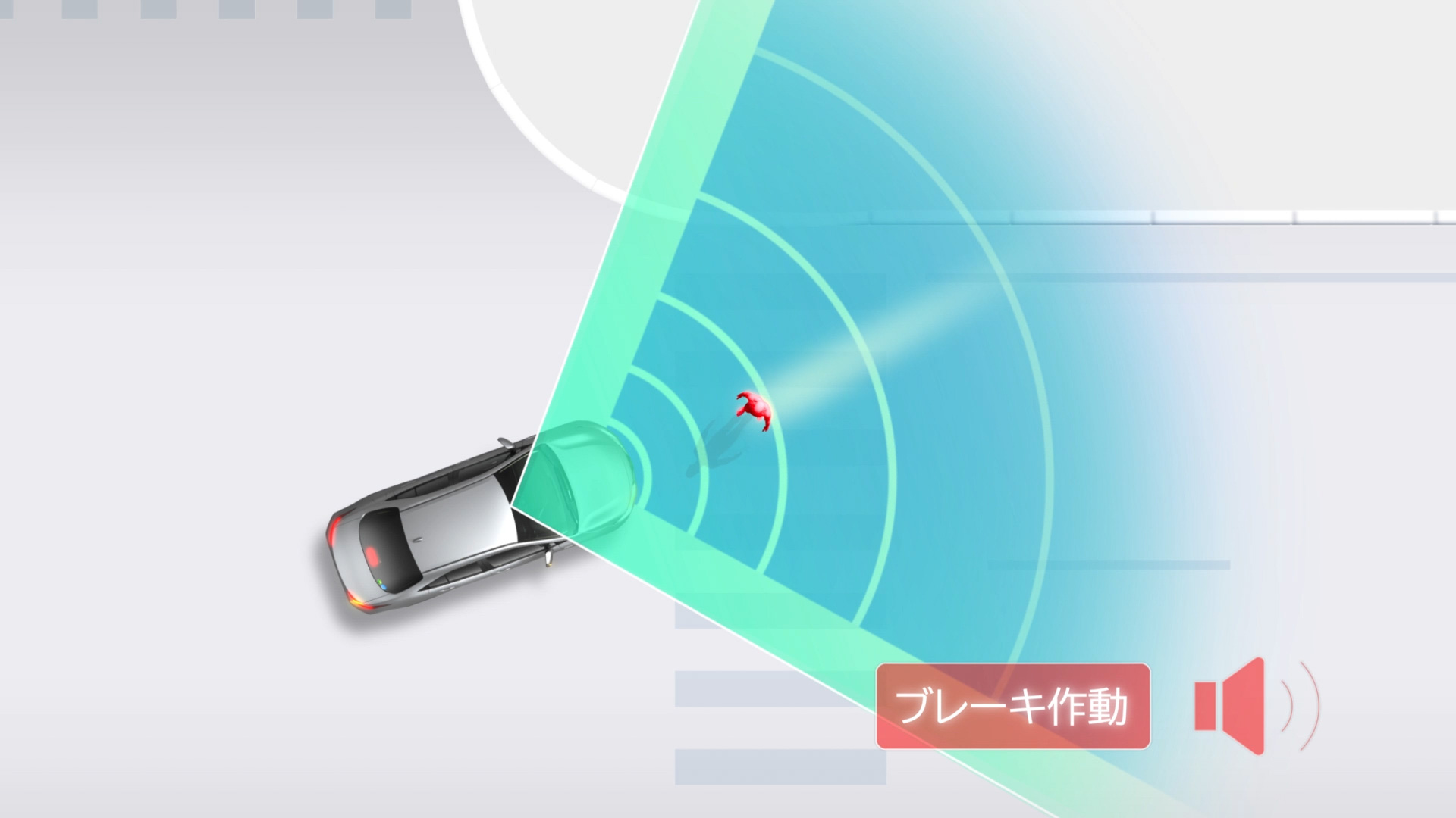 プリクラッシュセーフティ ： 「交差点」右折時の対向直進車・右左折時の横断歩行者・自転車運転者検知機能（作動イメージ）