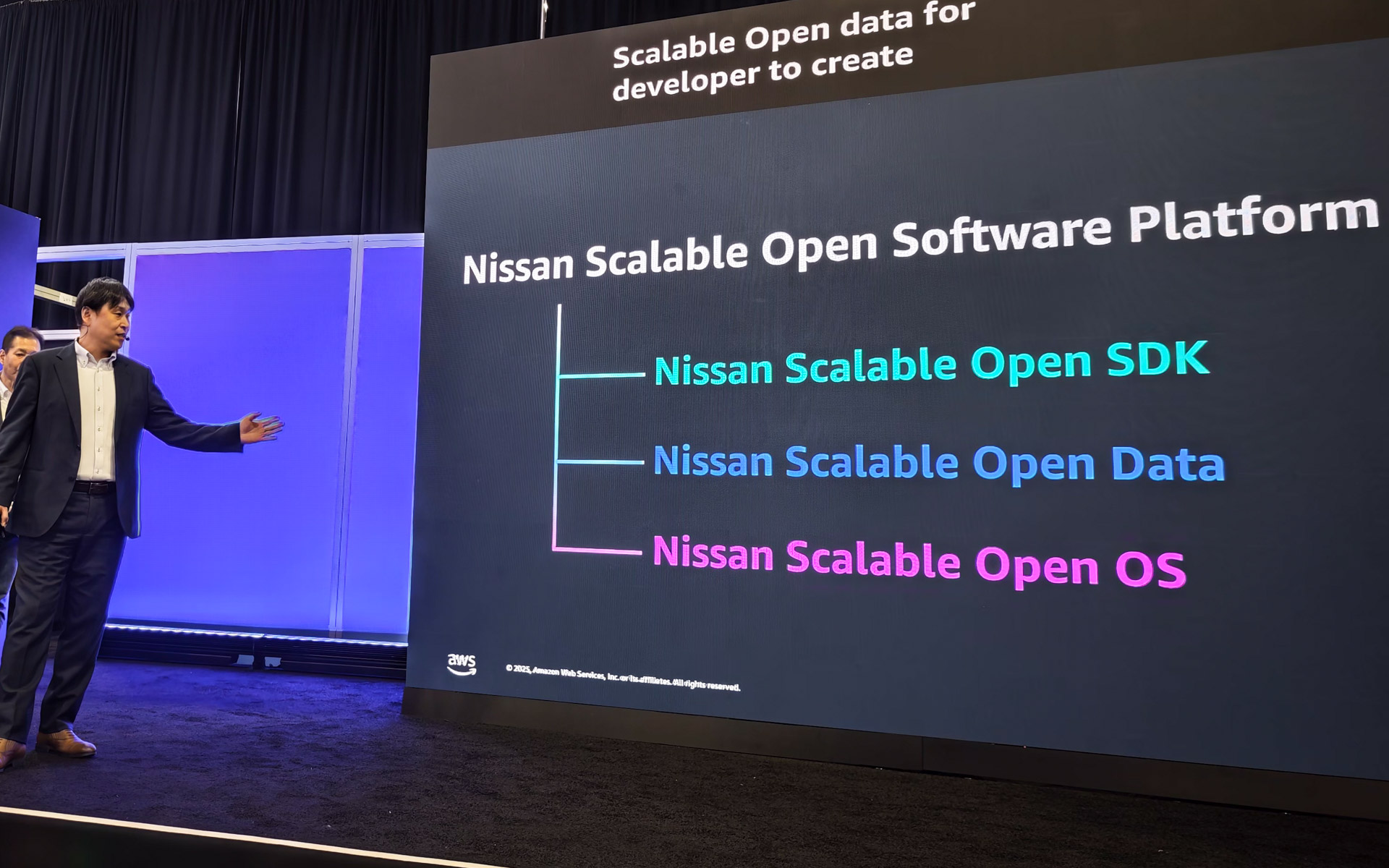 Nissan Scalable Open Software Platformを発表する日産自動車 ソフトウエア デファインド ビークル開発本部 ソフトウエア開発部部長 杉本一馬氏