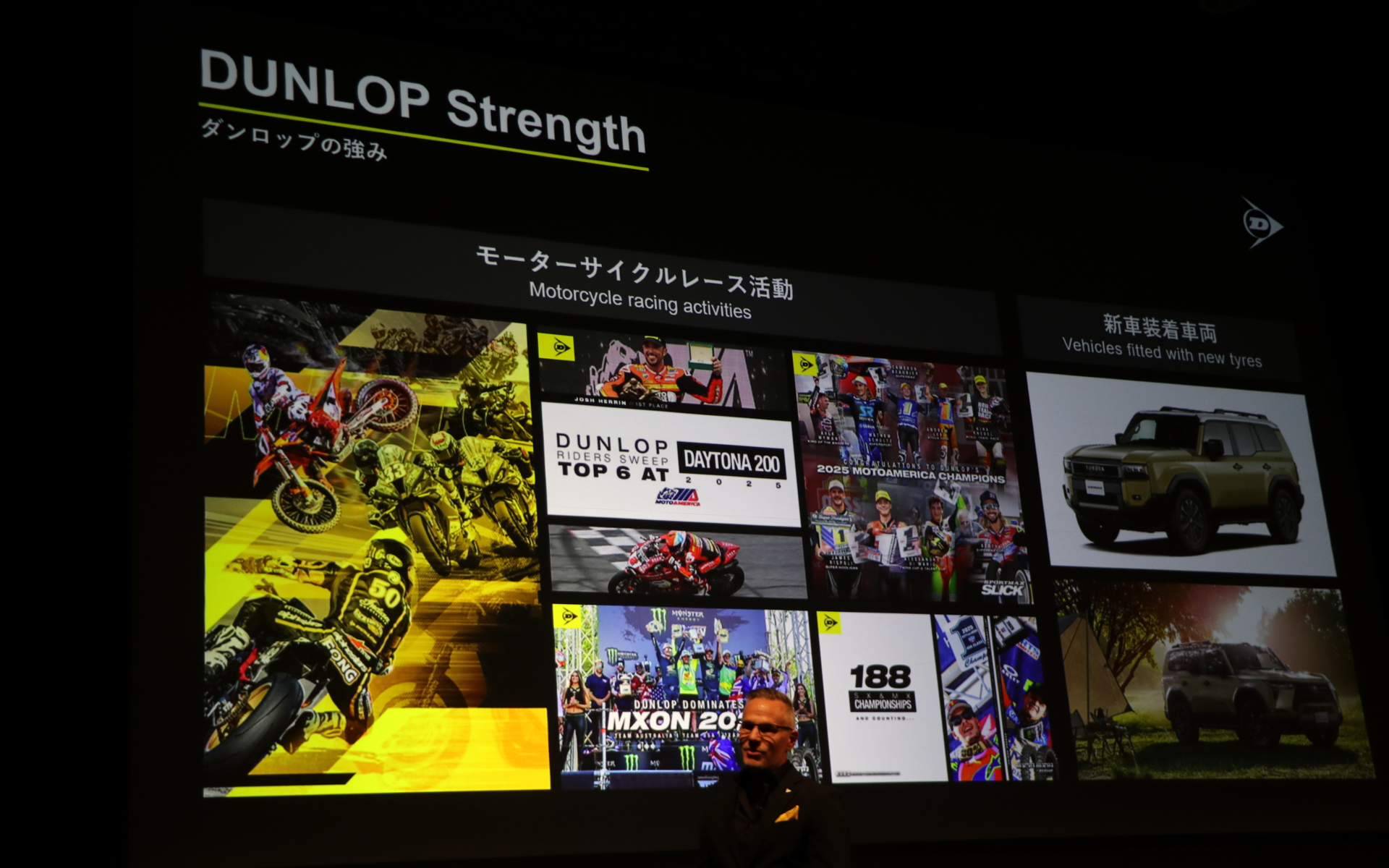 モーターサイクルレースでは圧倒的なシェアを誇るダンロップブランド