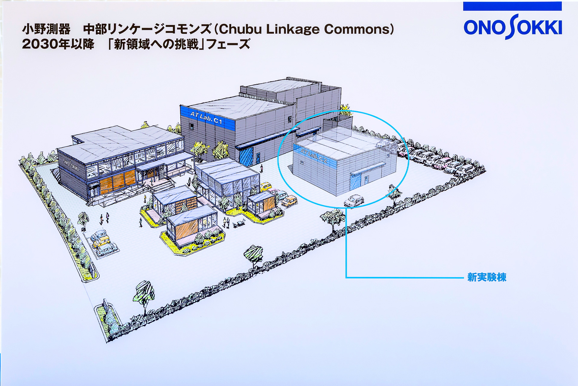 中部リンケージコモンズの完成イメージ。2030年以降に新実験棟も作られる