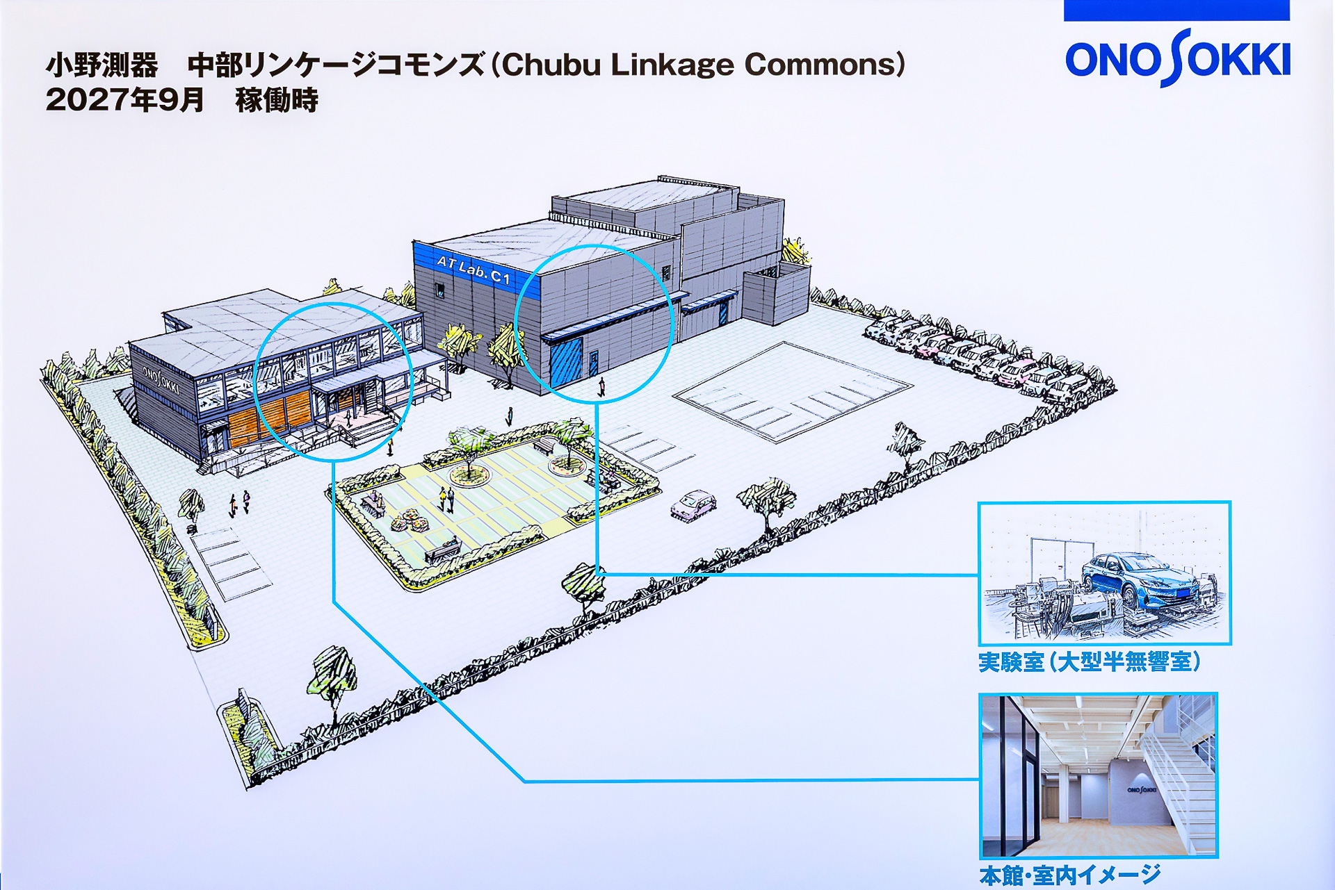 中部リンケージコモンズの完成イメージ。2030年以降に新実験棟も作られる