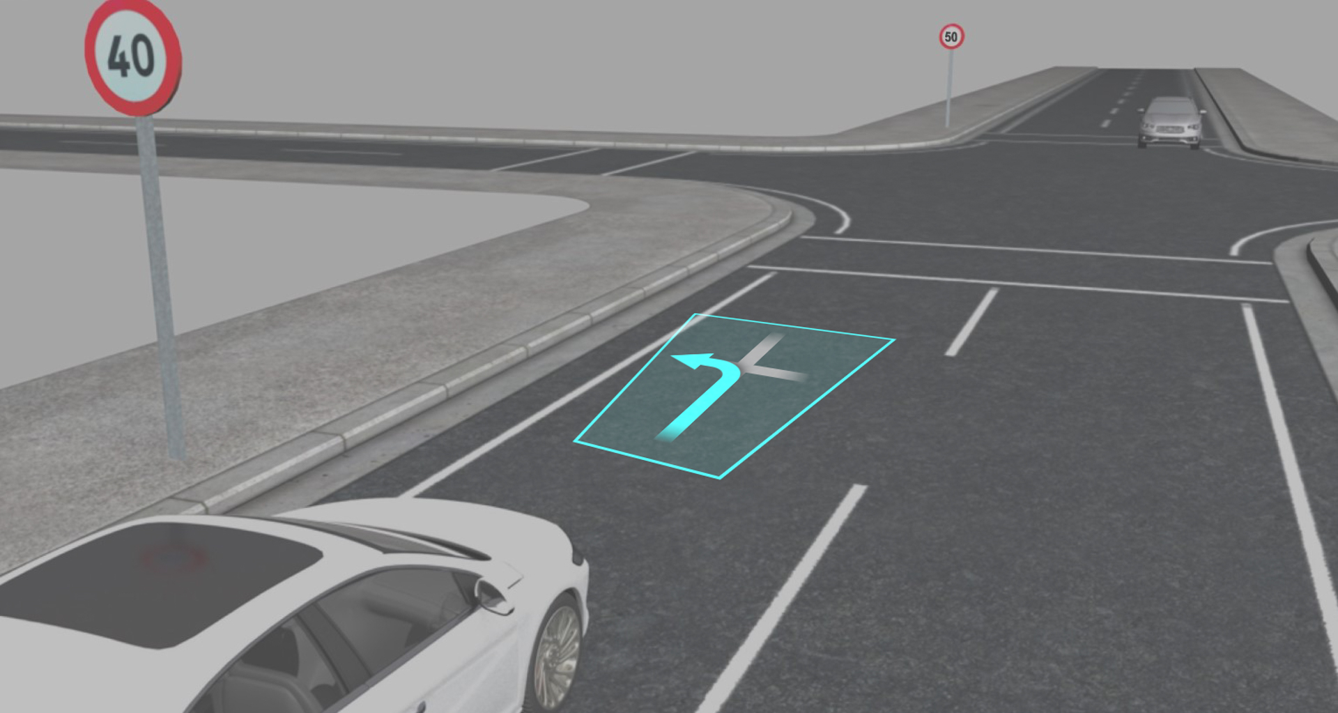 スロープ表示イメージ（運転者の視線の先数mに奥行きのある虚像を表示する）