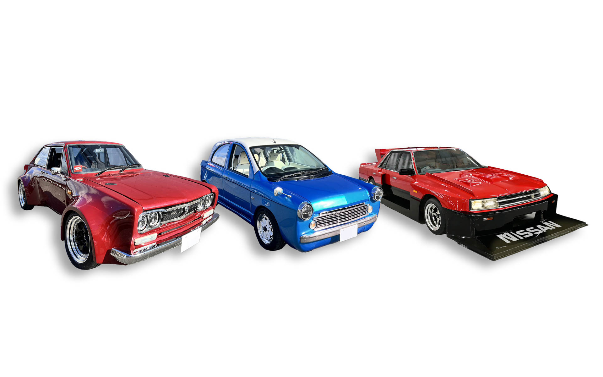 日産・自動車大学校の学生が製作したカスタマイズカー3台を展示