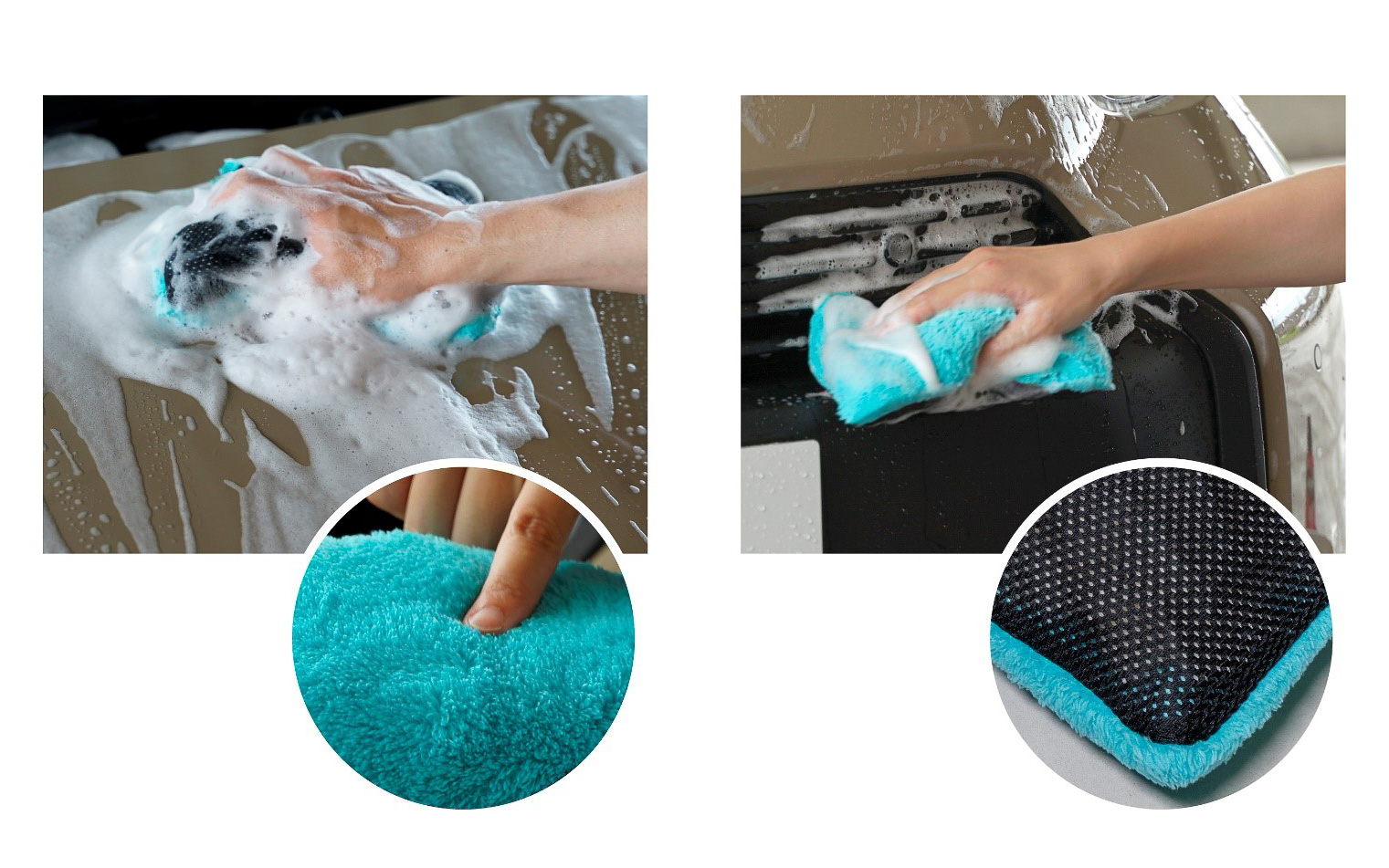 ソフトなフリース面と凹凸で汚れをキャッチするメッシュ面の使い分けが可能