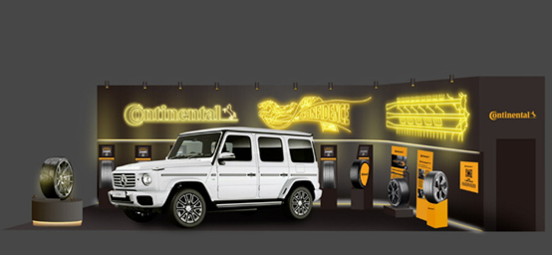 ブースにはプリファードパートナーであるメルセデス・ベンツの「G 580 with EQ Technology」を展示