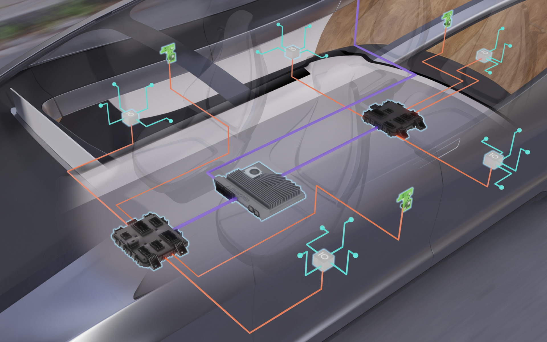 HPC（ハイパフォーマンスコンピュータ）、ゾーンコントロールユニット、各種センサーやアクチュエータ、さらに入出力（I/O）ボックスやスマートアクチュエータECUをラインアップするAUMOVIOのSDVアーキテクチャ