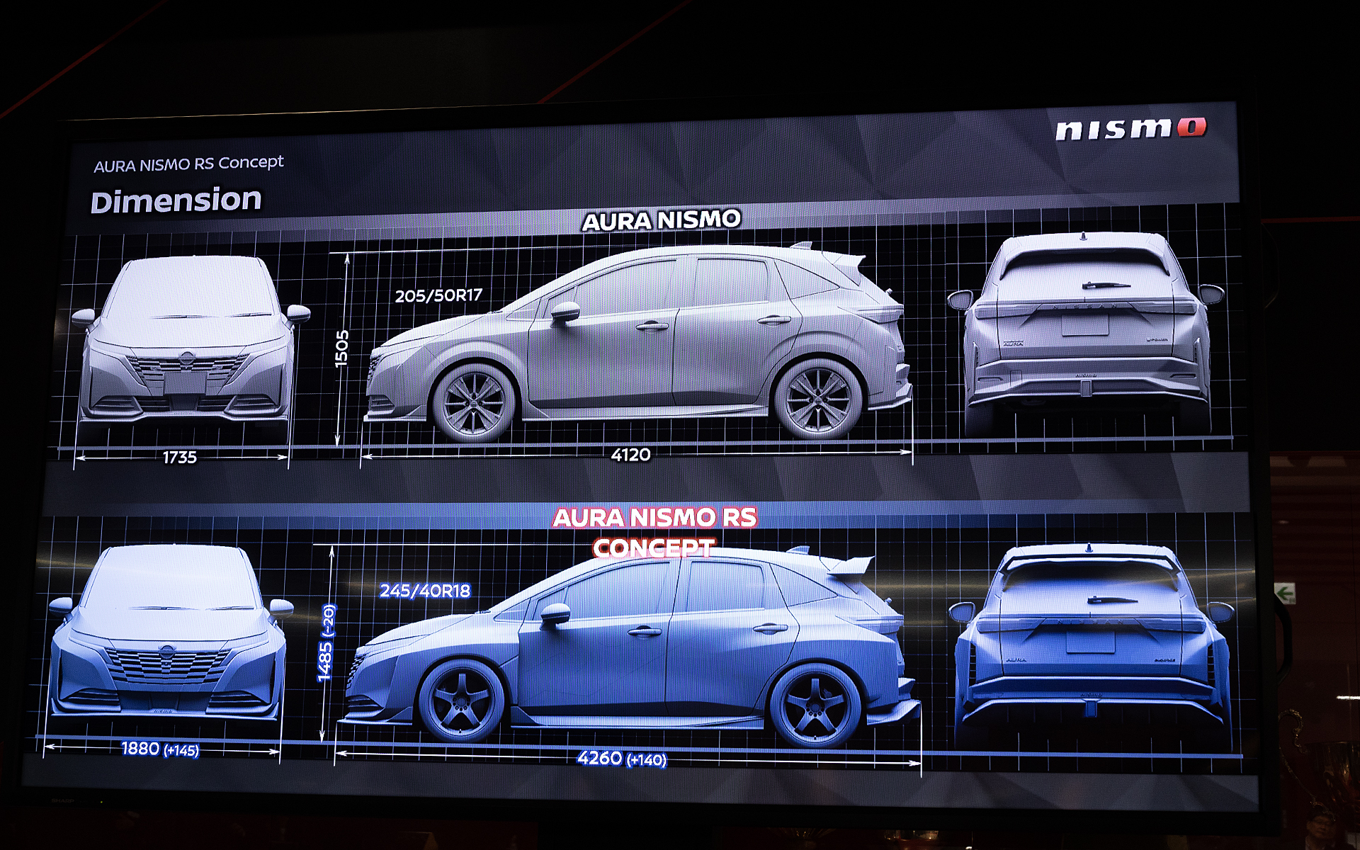 ノート オーラ NISMOとAURA NISMO RS Conceptのボディサイズ比較