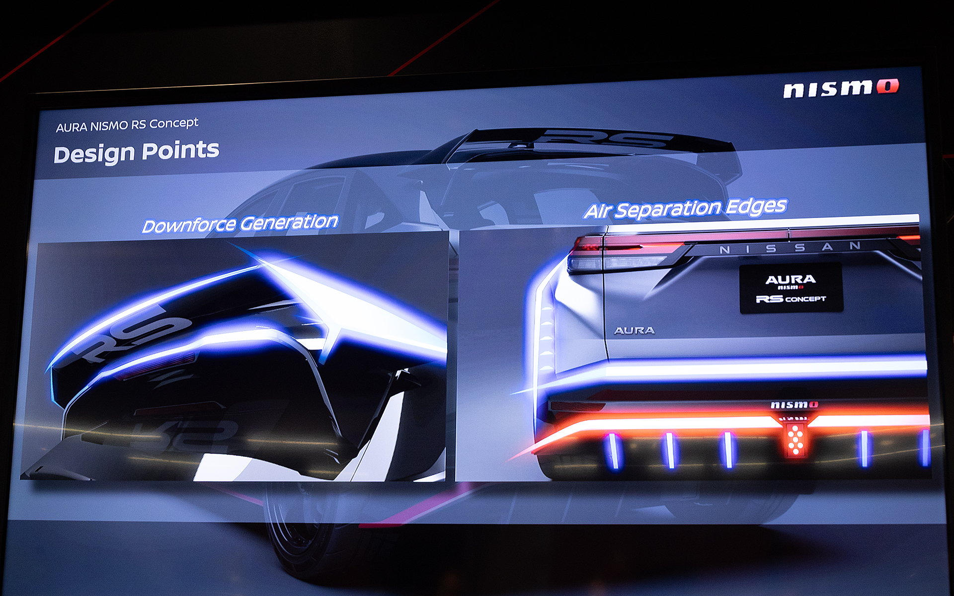 大型のリアウイングとリアバンパー、ディフューザーという装備はAURA NISMO RS Conceptの特徴となっている