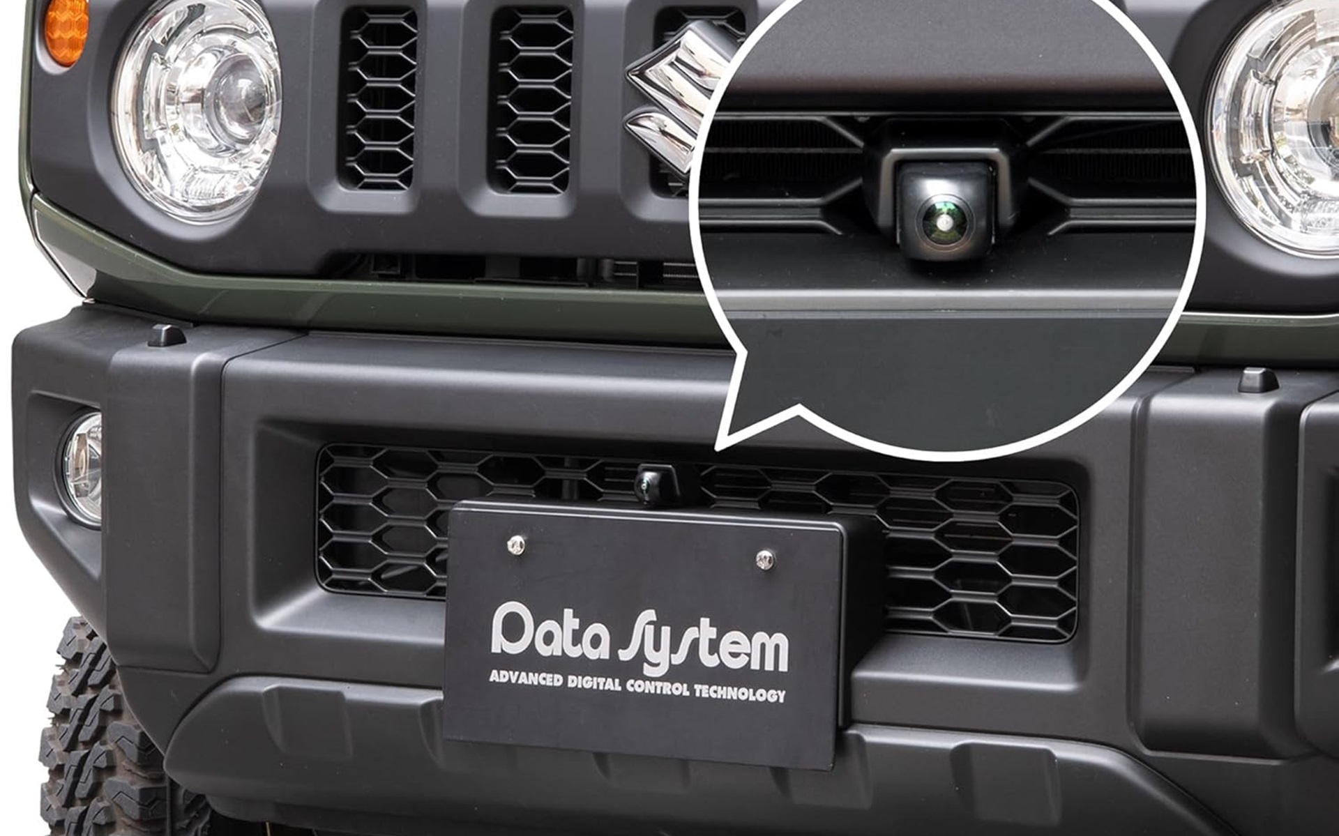 データシステムのジムニー用「マルチVIEWフロントカメラキット」装着イメージ