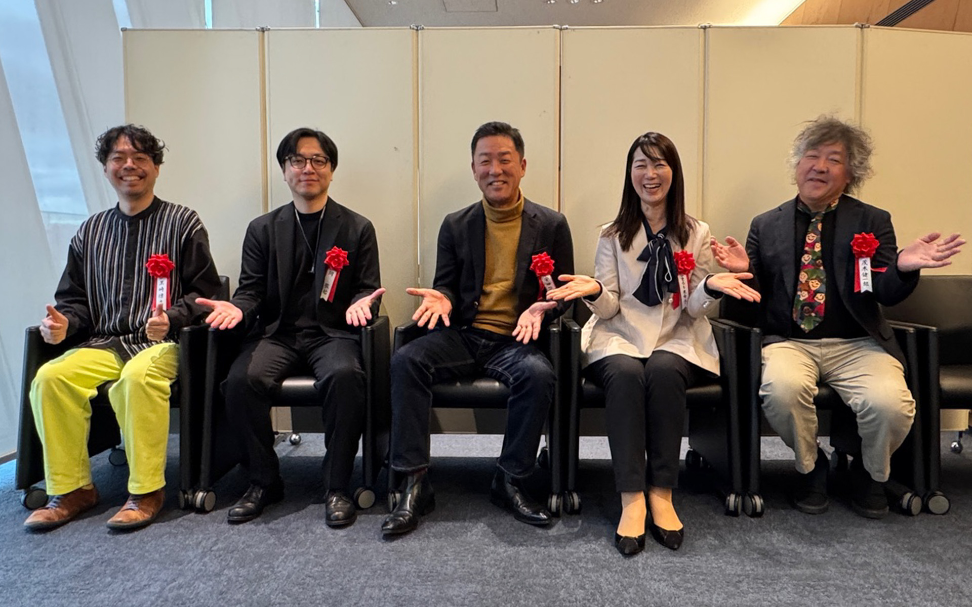 今回の審査員は右から審査員長の茂木さん、私、ホンダの人事統括部長で応援団長の安田さん、ホンダで知能化・安全研究をされている岡さん、ホンダのデザイナーである黒崎さんというメンバーでした