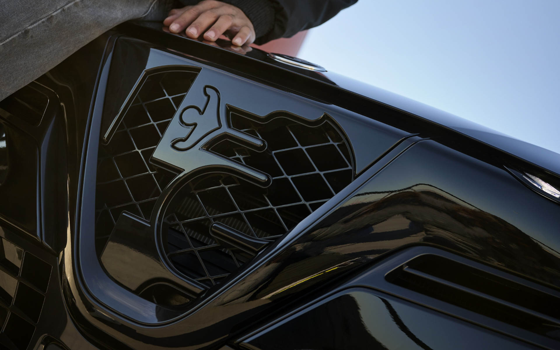 ビショーネ（蛇）をあしらったプログレッソ・デザインのスクデット（盾型グリル）をボディ同色に仕立てている