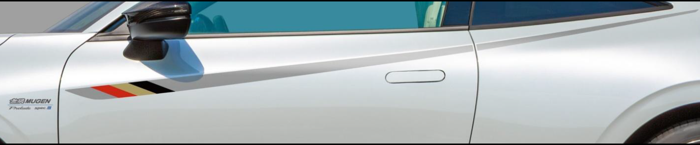 キット専用パーツの「ボディサイドデカール」は、「SPEC.II」のデザインを新型プレリュードに落とし込み、ボディラインに沿った特徴的な跳ね上がりのデザインとしている