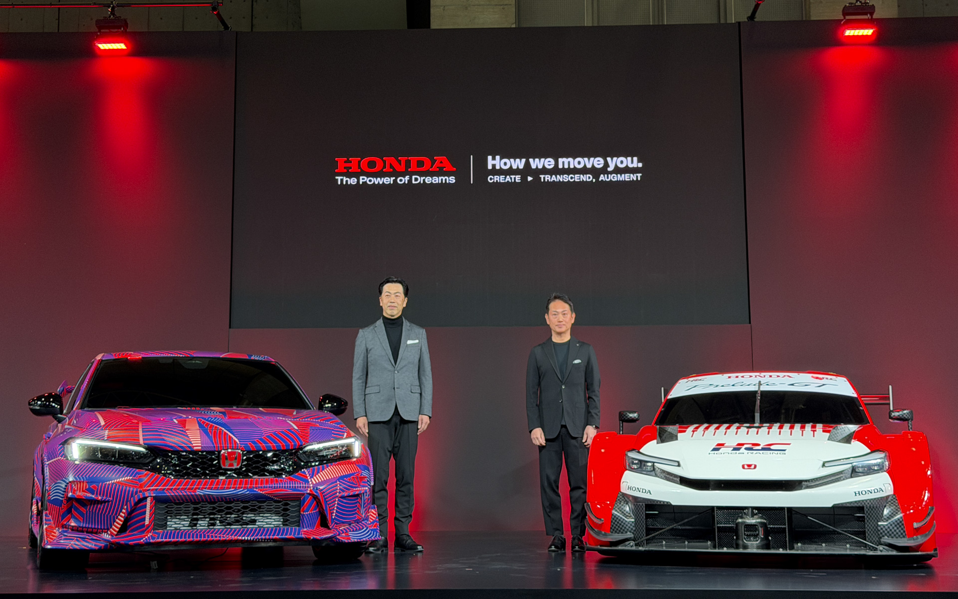 「CIVIC TYPE R HRC Concept」（左）、2026年のSUPER GT参戦マシン「Honda HRC PRELUDE-GT」（右）