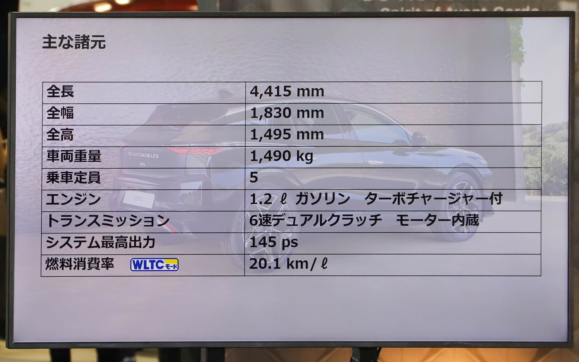 新型N°4の主な諸元