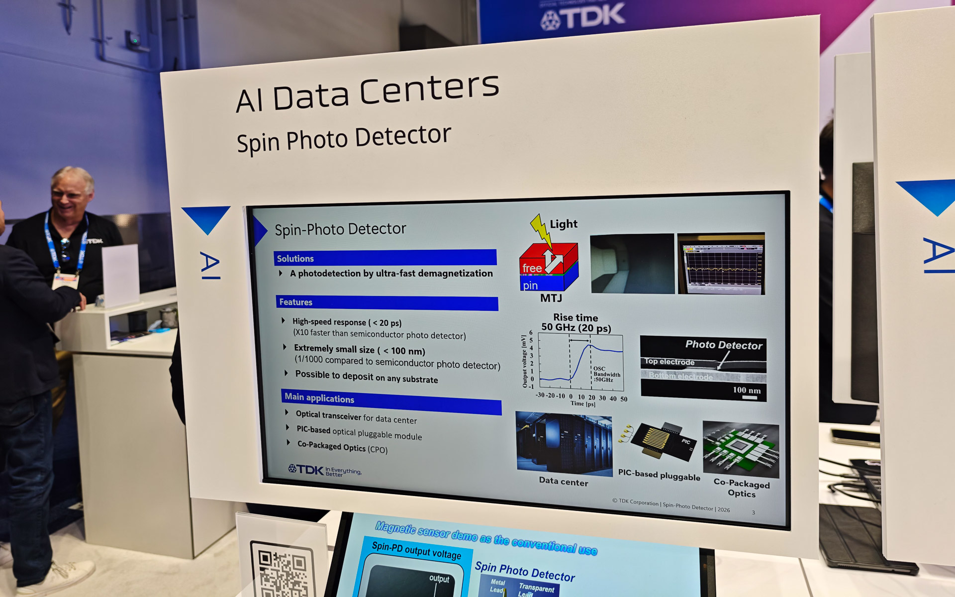 TDKが2025年4月に日本大学と共同で動作実証に成功したと発表した「Spin Photo Detector」は、従来よりも10倍の通信速度が実現される可能性がある