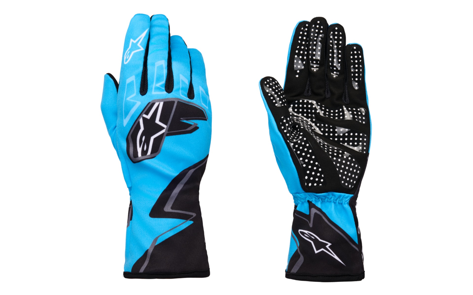 「TECH-1 K RACE S V2 GLOVESGRAPHIC 1」（For KIDS JUNIOR）カラーはCYAN BLACK WHITE