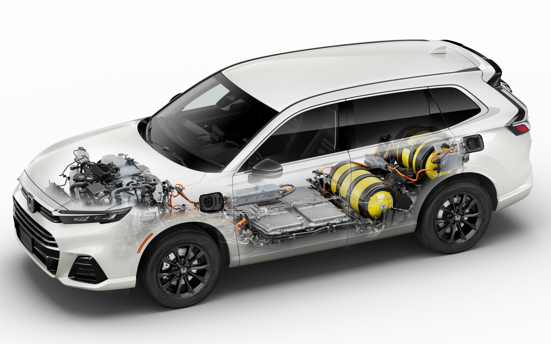 ホンダとGMが共同開発した燃料電池システムを搭載している新型燃料電池自動車（FCEV）の「CR-V e：FCEV」