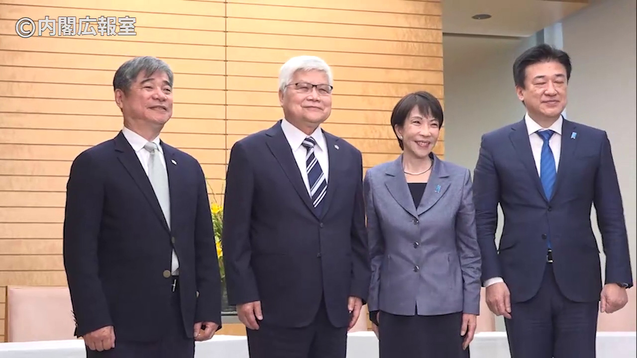 総理官邸を訪問したTSMC C.C.ウェイ会長（中央左）、（出典：首相官邸ホームページ掲載映像より）