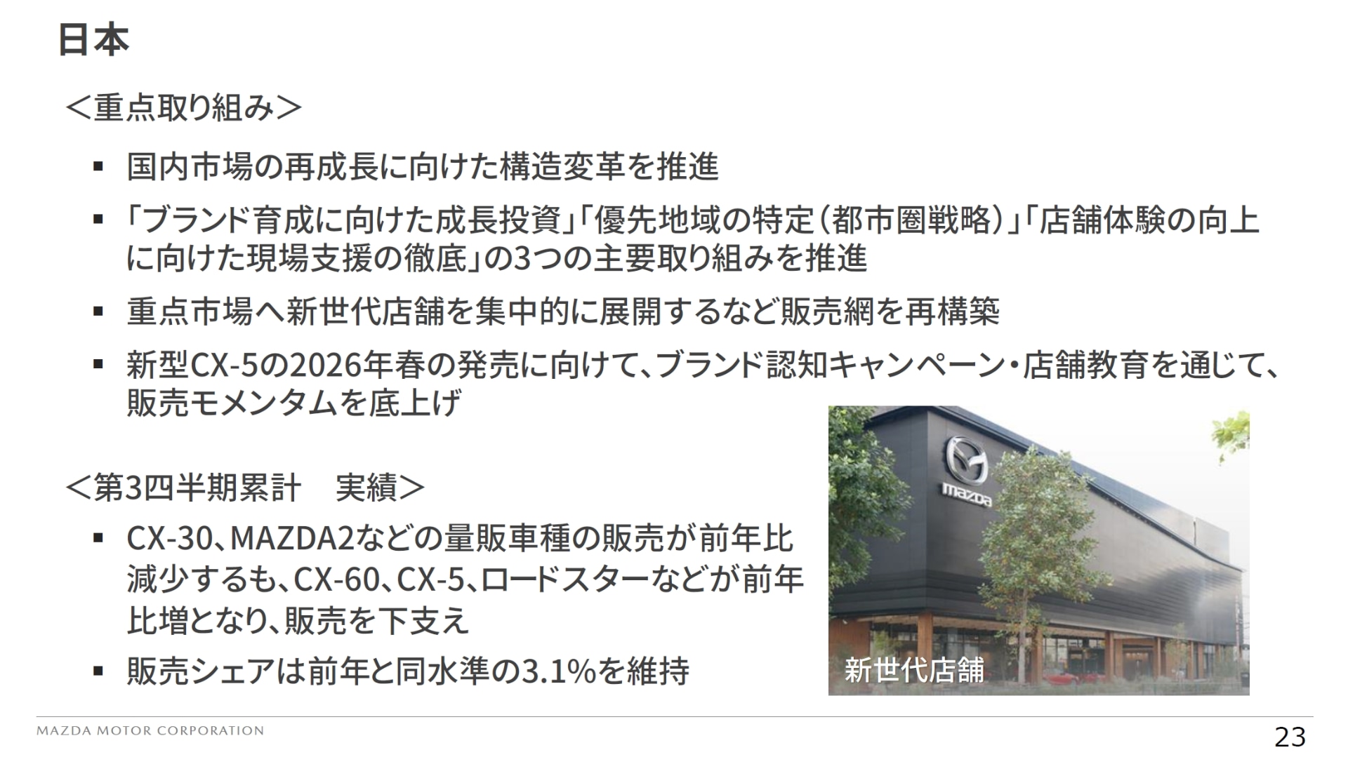 市場別の重点取り組みと第3四半期までの累計実績：日本市場