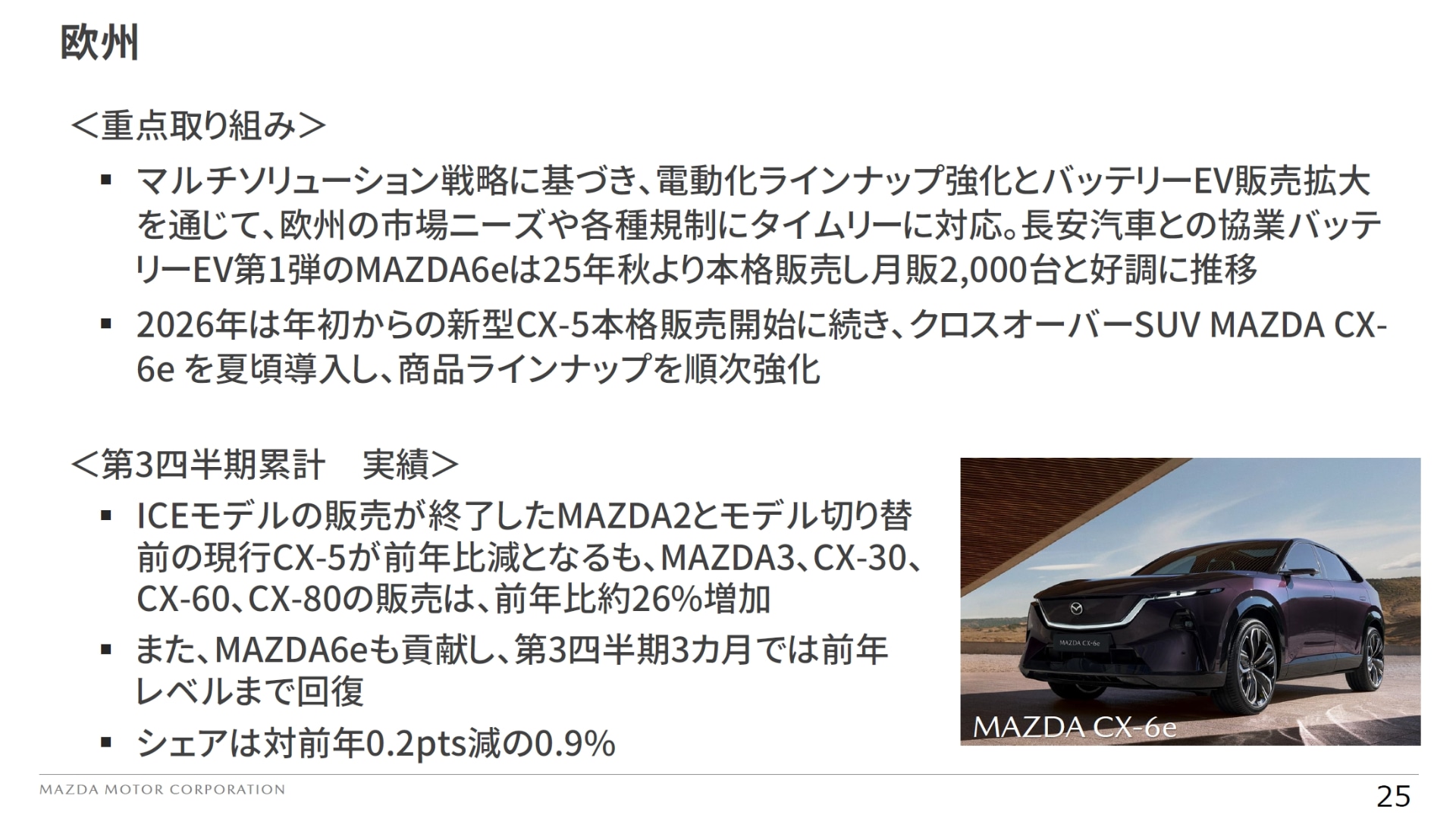 市場別の重点取り組みと第3四半期までの累計実績：欧州市場