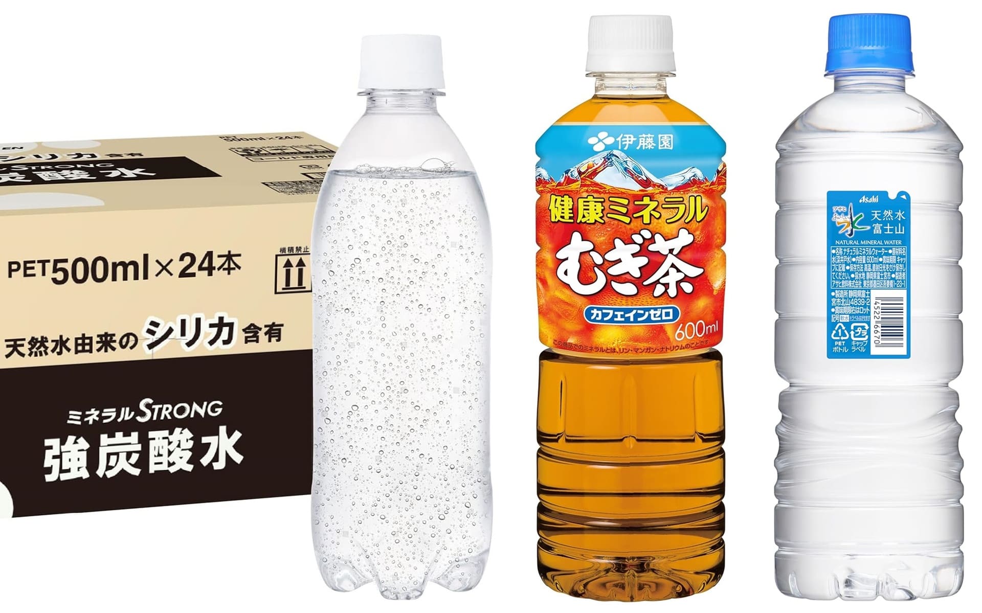 伊藤園の麦茶、強炭酸水、アサヒ飲料の水が、Amazonタイムセールの対象品となっている