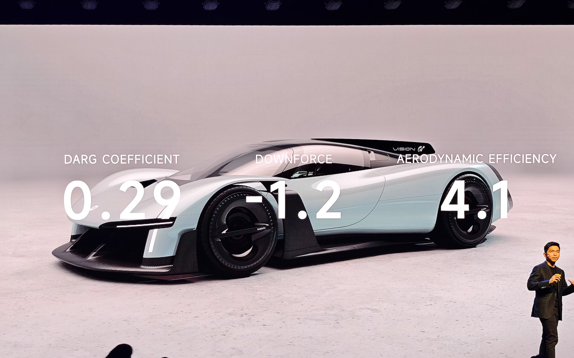 Cd値0.29、ダウンフォース-1.2、空力効率レート4.1という数字が公開されている