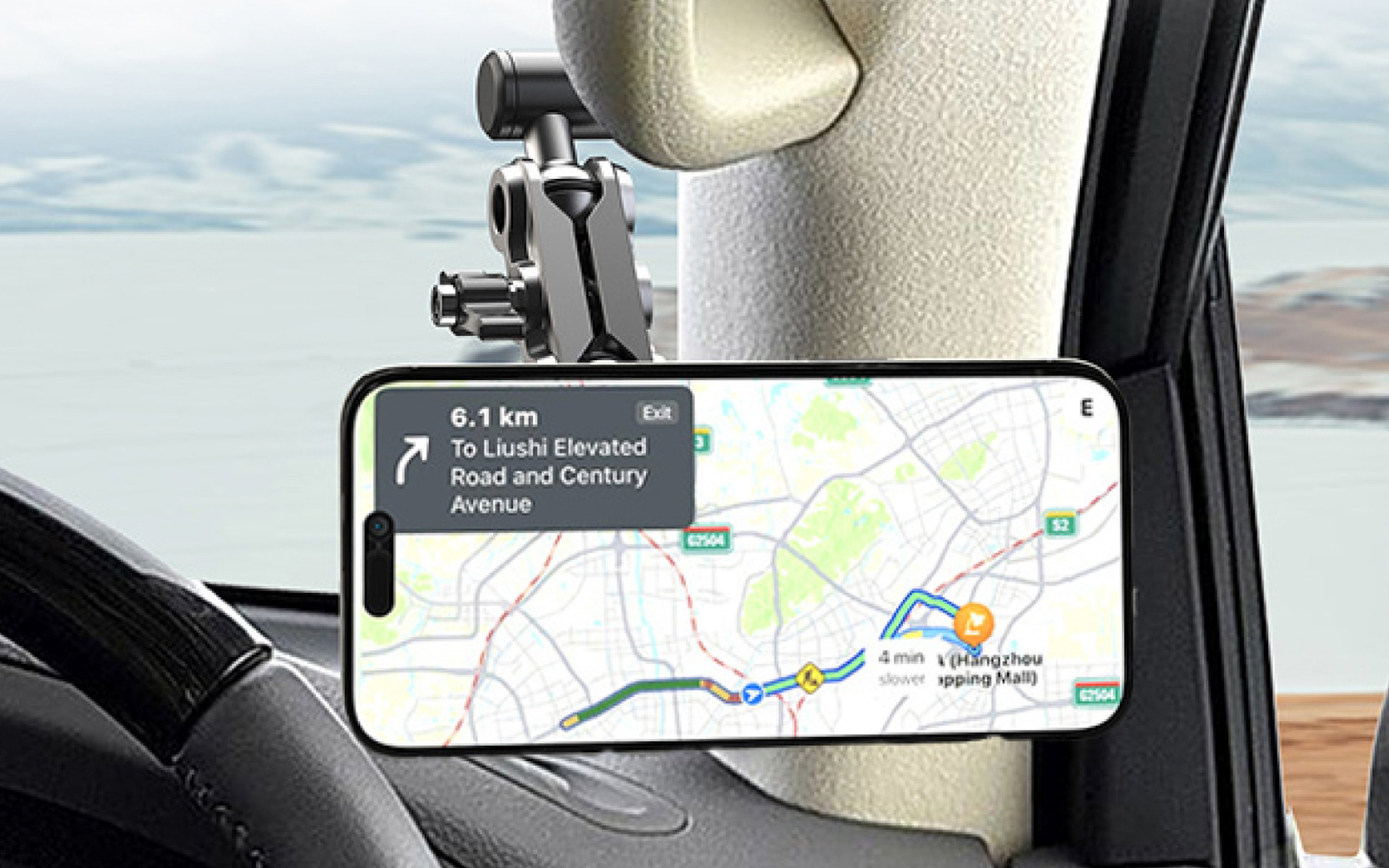 クラフトワークスの「200系ハイエース専用スマホホルダー」装着イメージ