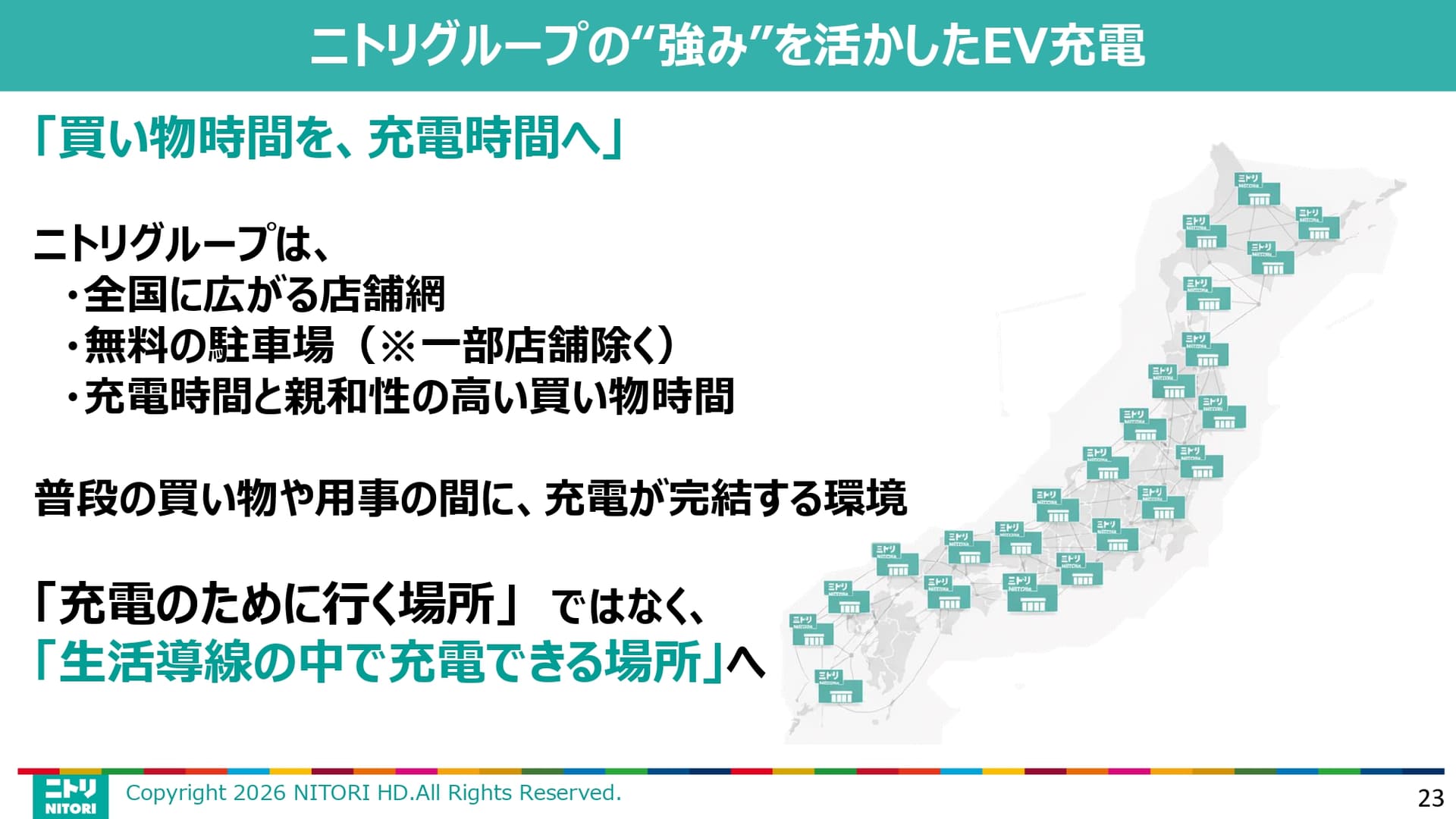ニトリホールディングスは生活動線の中で充電できる場所になることを目指すとしている