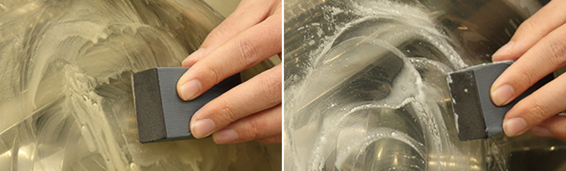 深いキズを入れずに黄ばみを除去するプロ仕様の耐水研磨シート採用