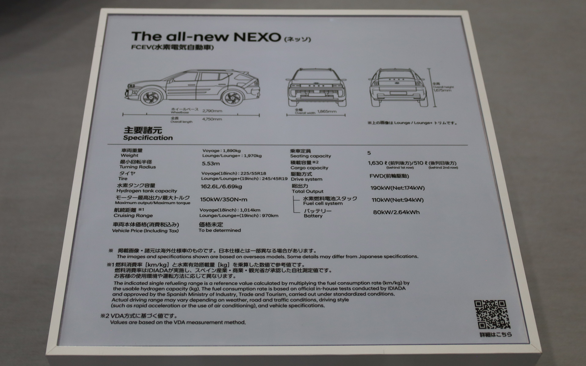 新型「ネッソ」の主要諸元