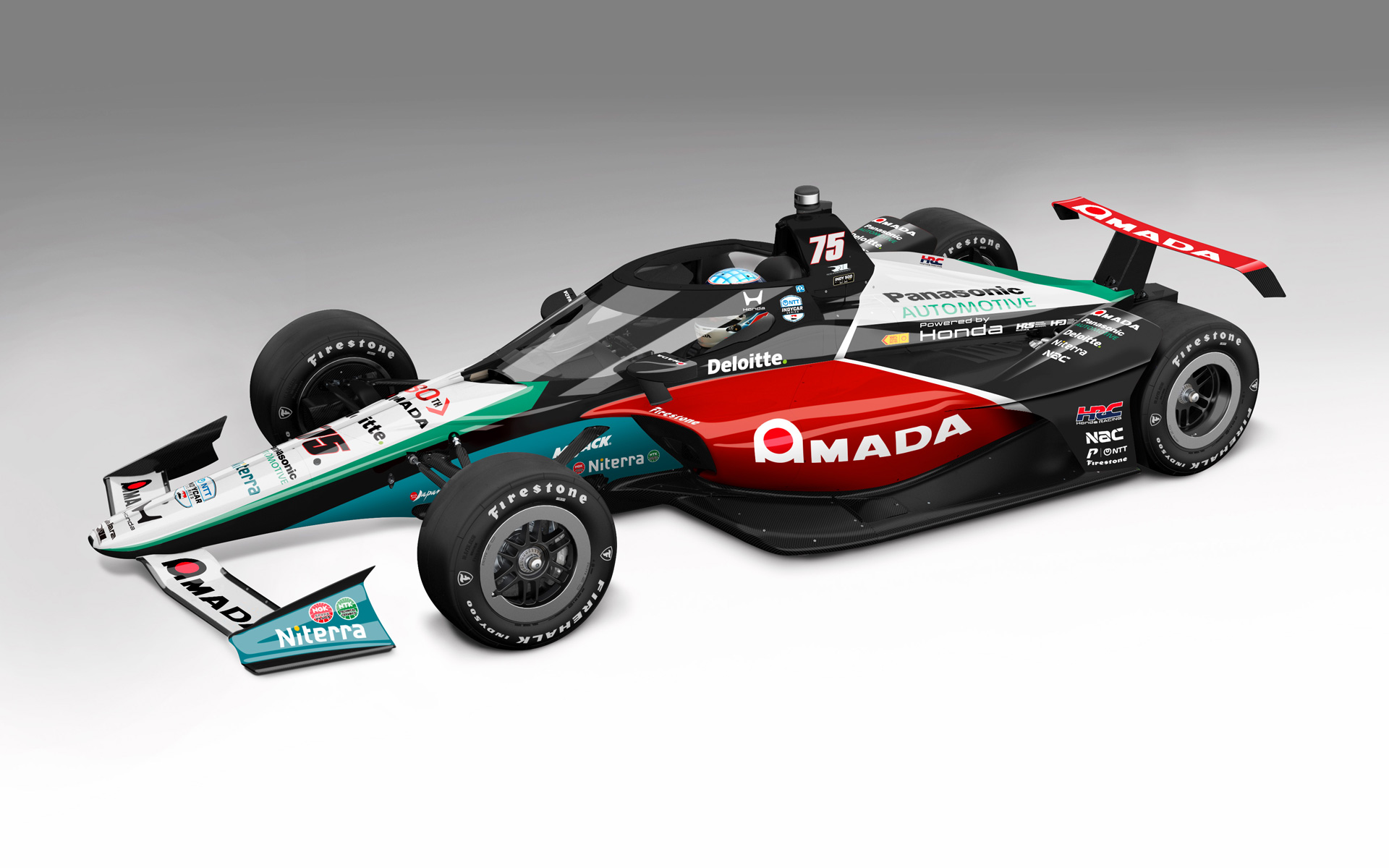 2026年のインディ500で佐藤琢磨選手がドライブする75号車のマシンカラーリングイメージ