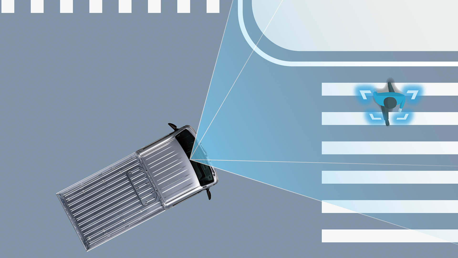 交差点右左折時の対向方向から来る横断歩行者検知機能（作動イメージ）