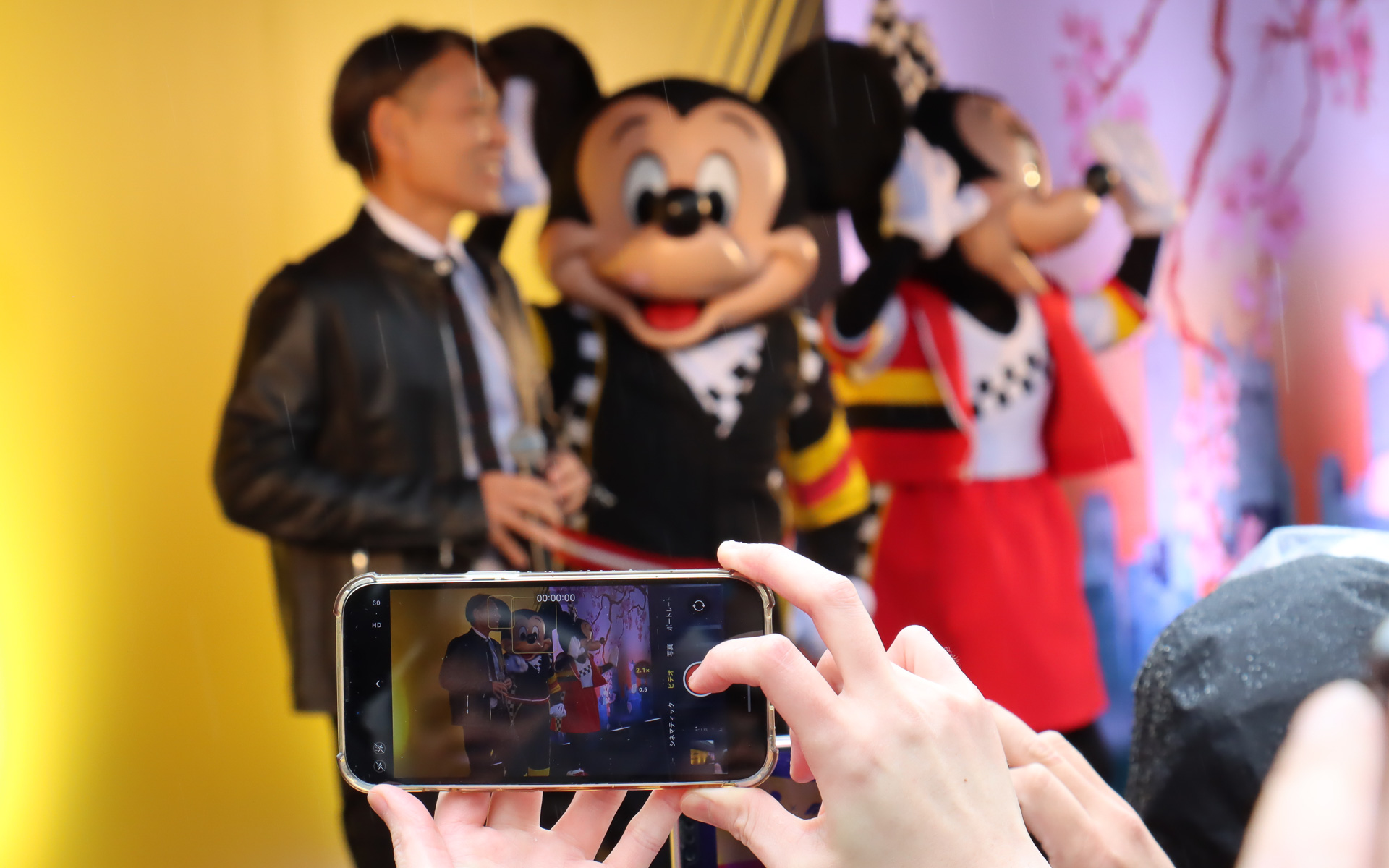 特別な衣装に身を包んだミッキー＆ミニーの姿を多くのファンが撮影していた